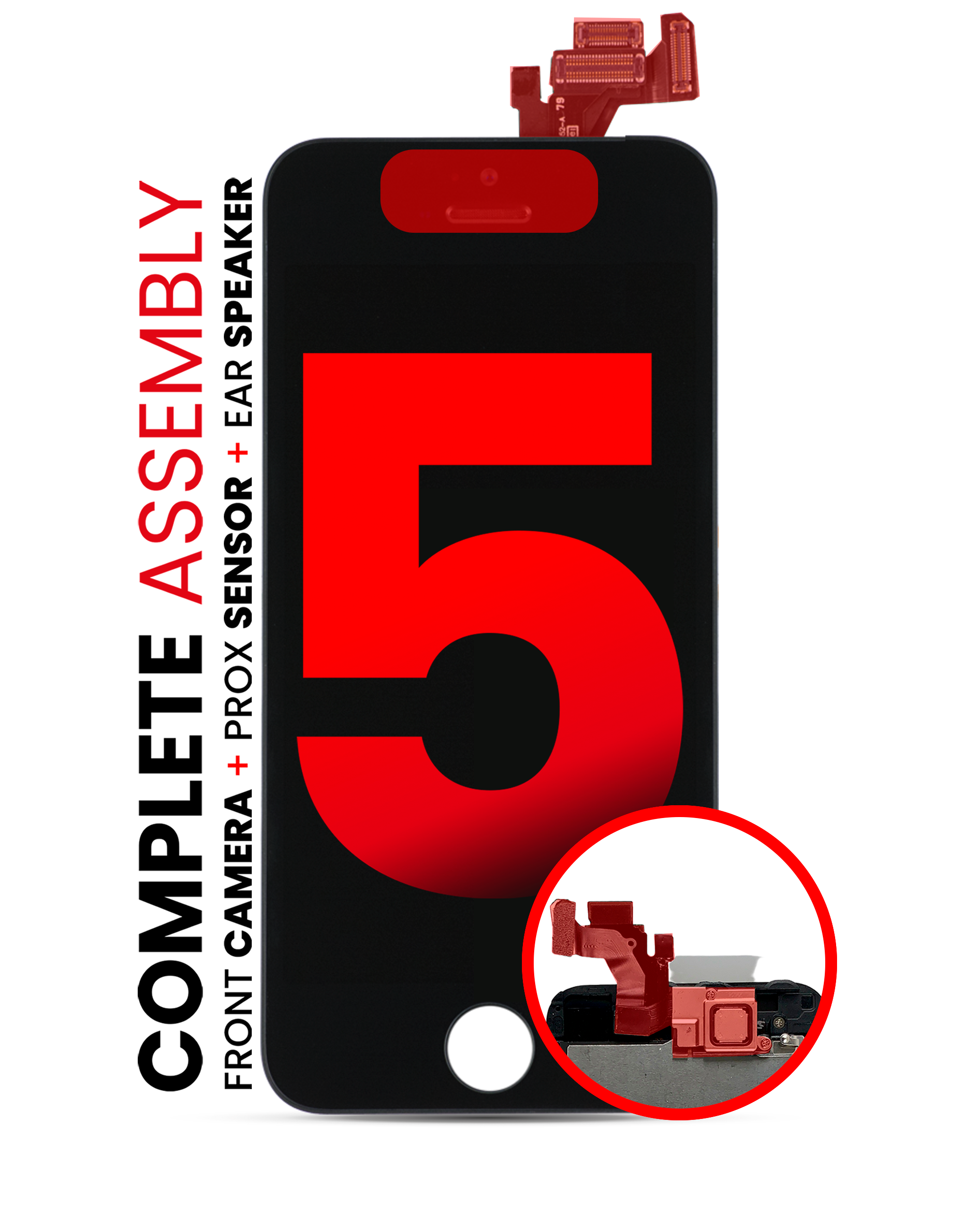 Complete Lcd Assembly Compatible For Iphone 5 (With Front Camera: Prox Sensor & Ear Speaker) (Aftermarket Plus Quality: Tianma) (Black)