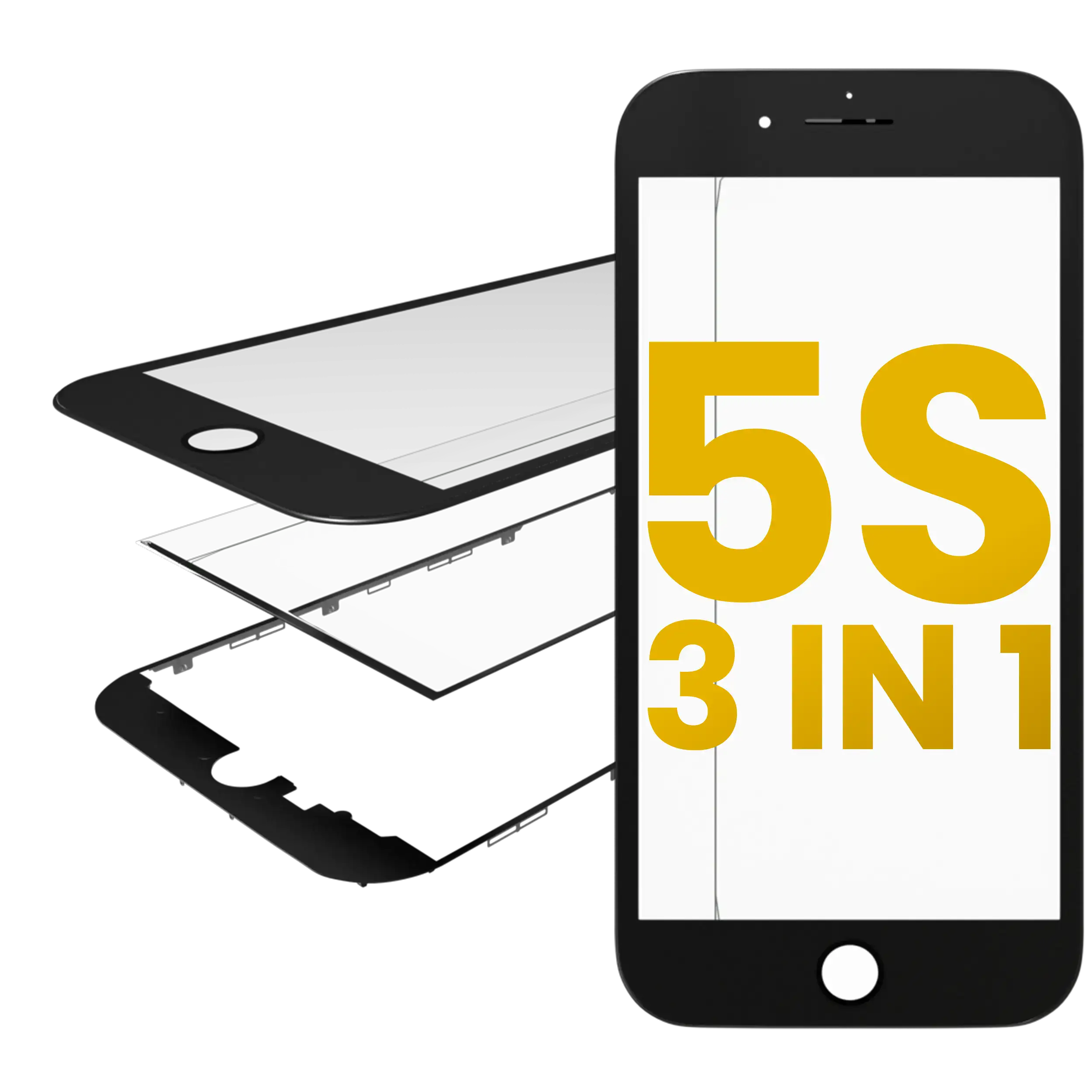 3 In 1 (Front Glass + Frame + Oca Pre-Installed) Compatible For Iphone 5S (2 Pack) (Black)