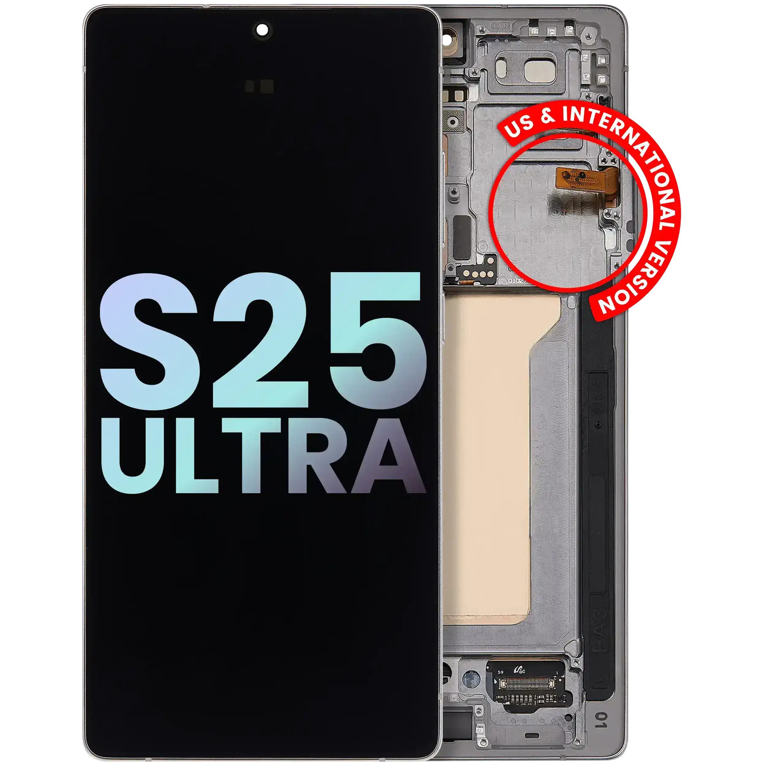 Oled Assembly With Frame Compatible For Samsung Galaxy S25 Ultra 5G (Service Pack )(Us & International) (Titanium White Silver)
