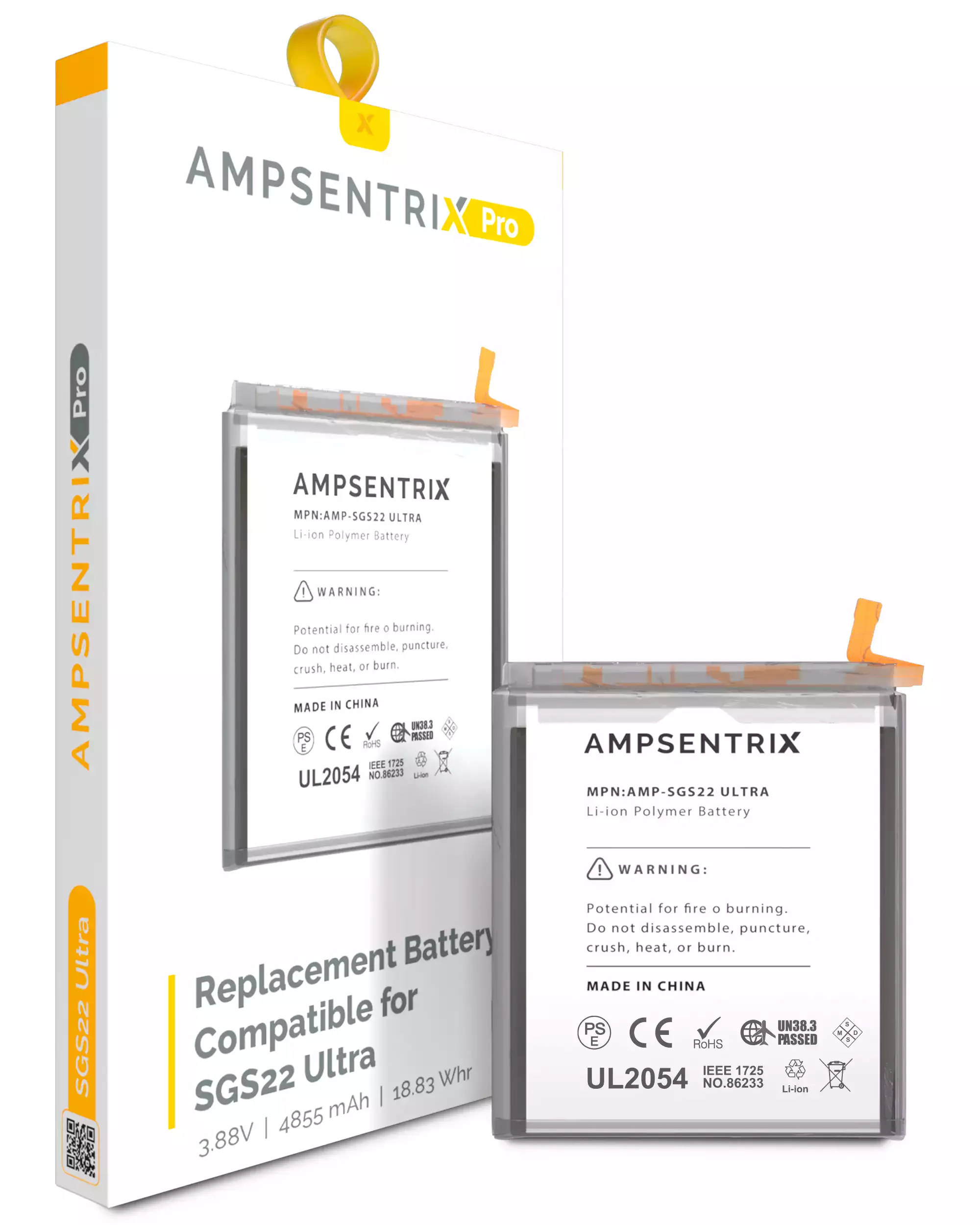 Replacement Battery Compatible For Samsung Galaxy S22 Ultra 5G (Eb-Bs908Aby) (Ampsentrix Pro)