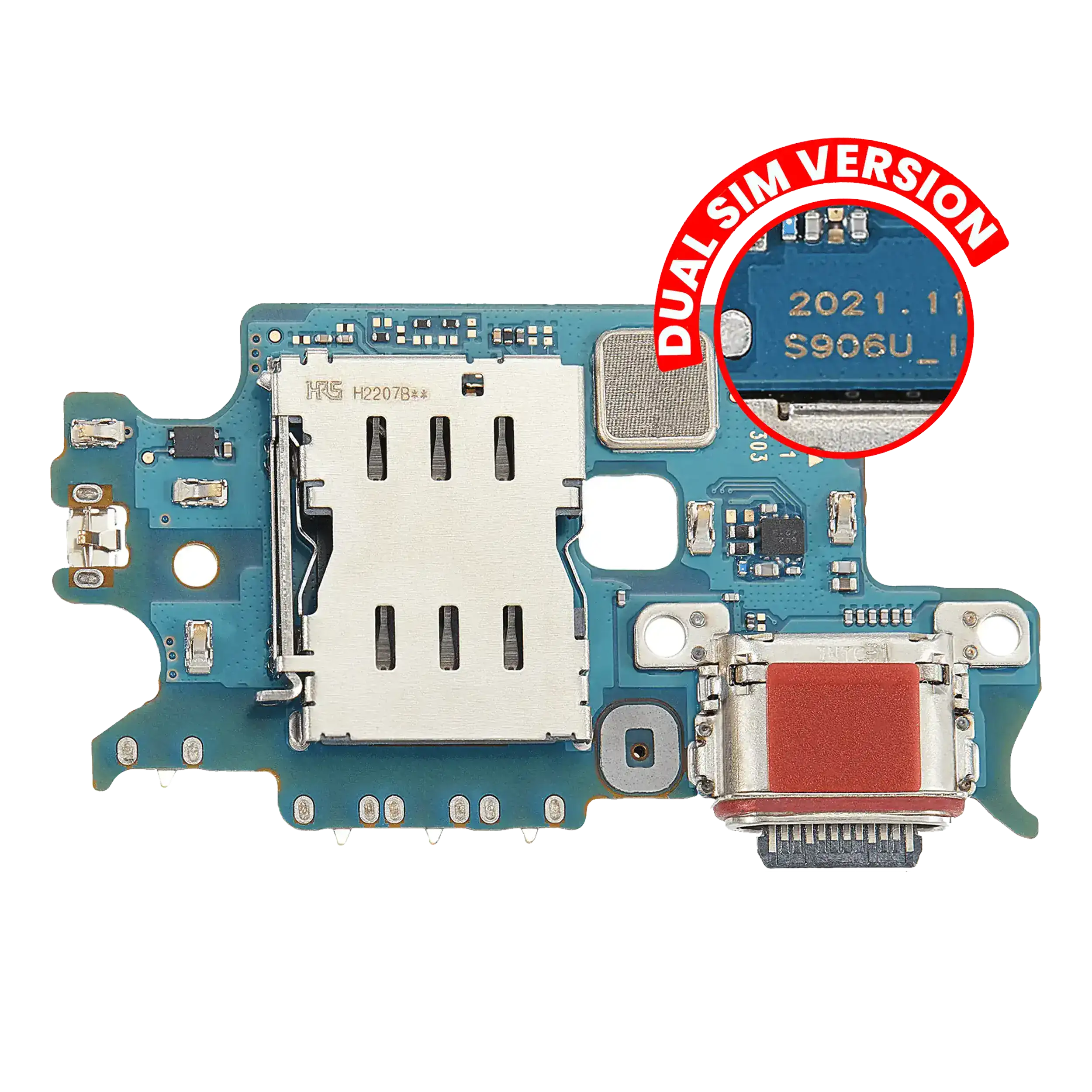 Charging Port Board With Sim Card Reader Compatible For Samsung Galaxy S22 5G (S9010) (Dual Sim Version) (Premium)