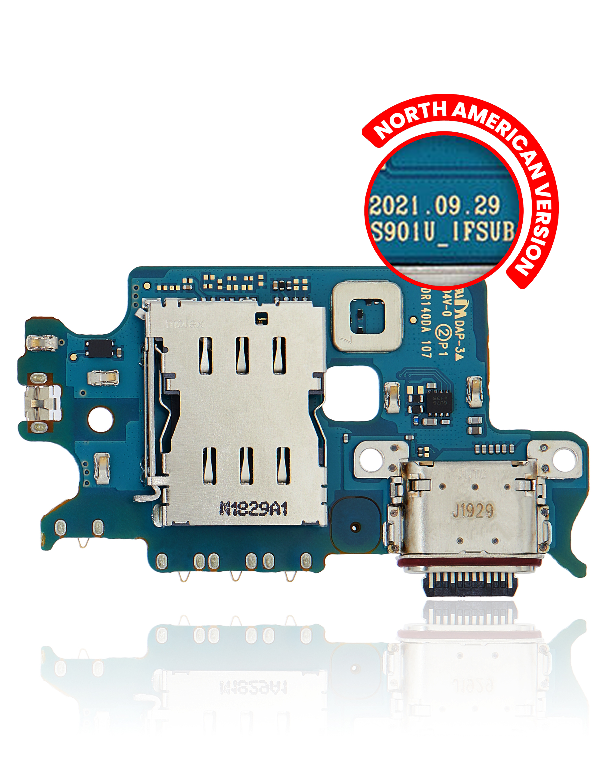Charging Port Board With Sim Card Reader Compatible For Samsung Galaxy S22 5G (S901U) (Us Version) (Service Pack)