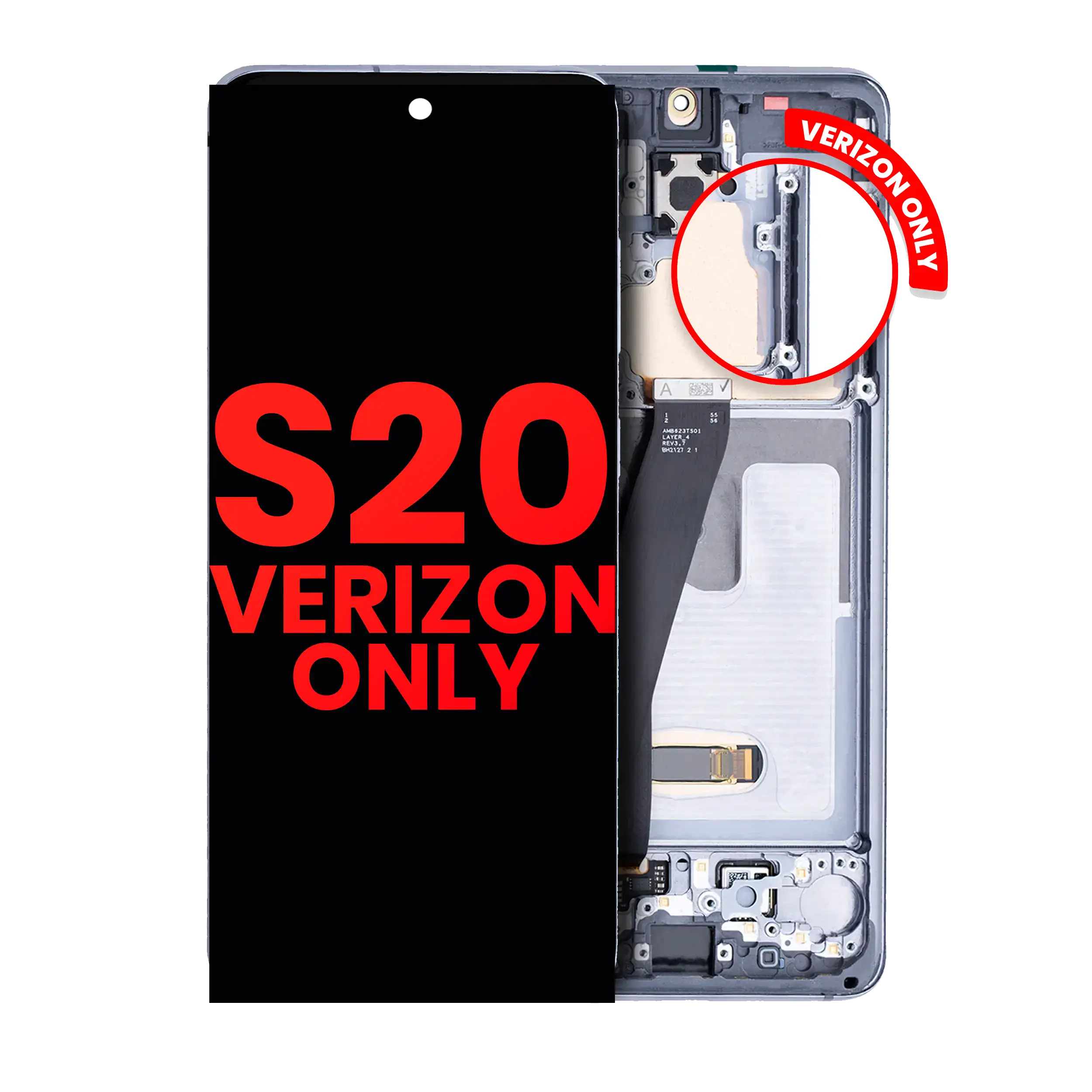 Oled Assembly With Frame Compatible For Samsung Galaxy S20 5G (Verizon 5G Uw Frame Only) (Aftermarket Plus) (Cosmic Gray)