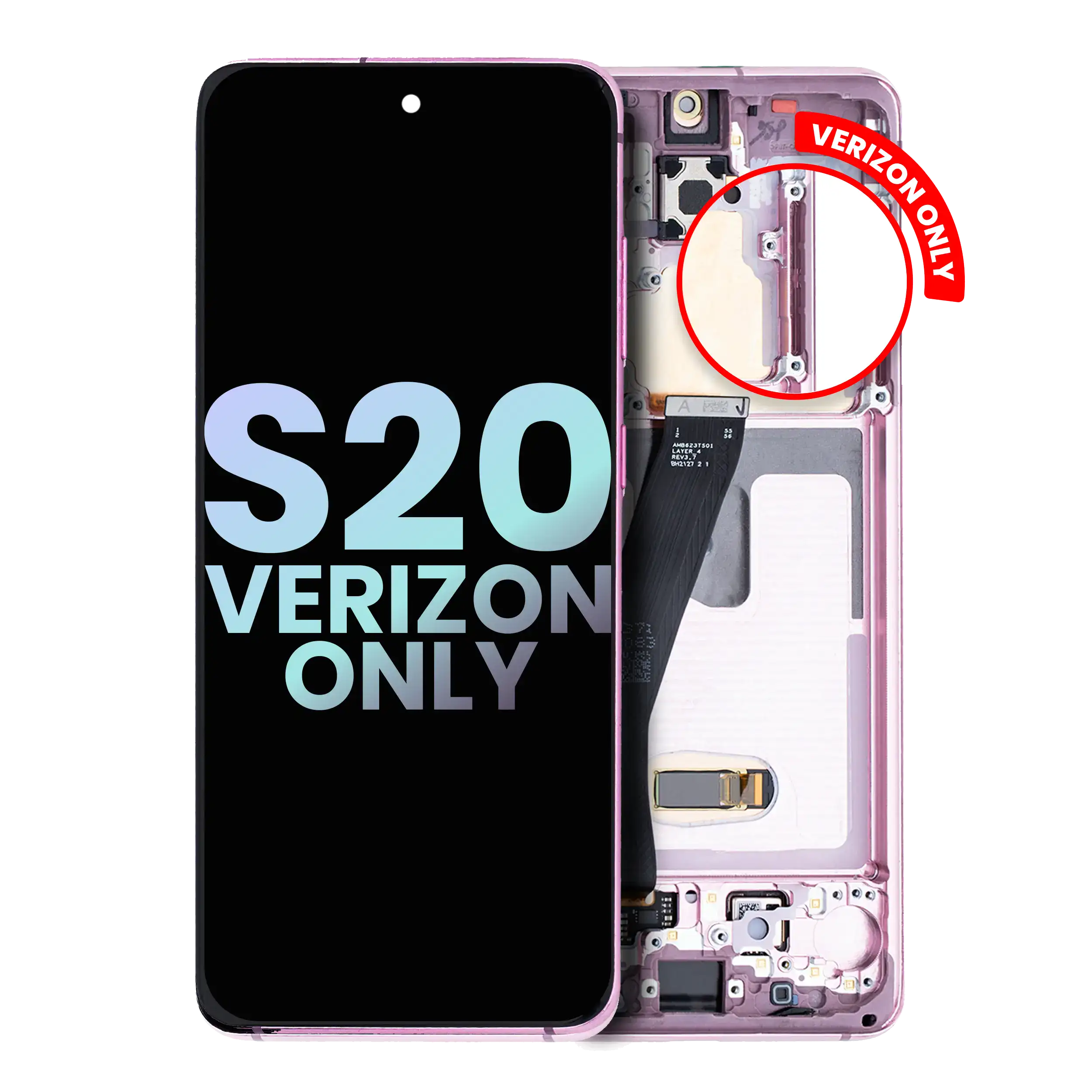 Oled Assembly With Frame Compatible For Samsung Galaxy S20 5G (Verizon 5G Uw Frame Only) (Service Pack) (Cloud Pink)