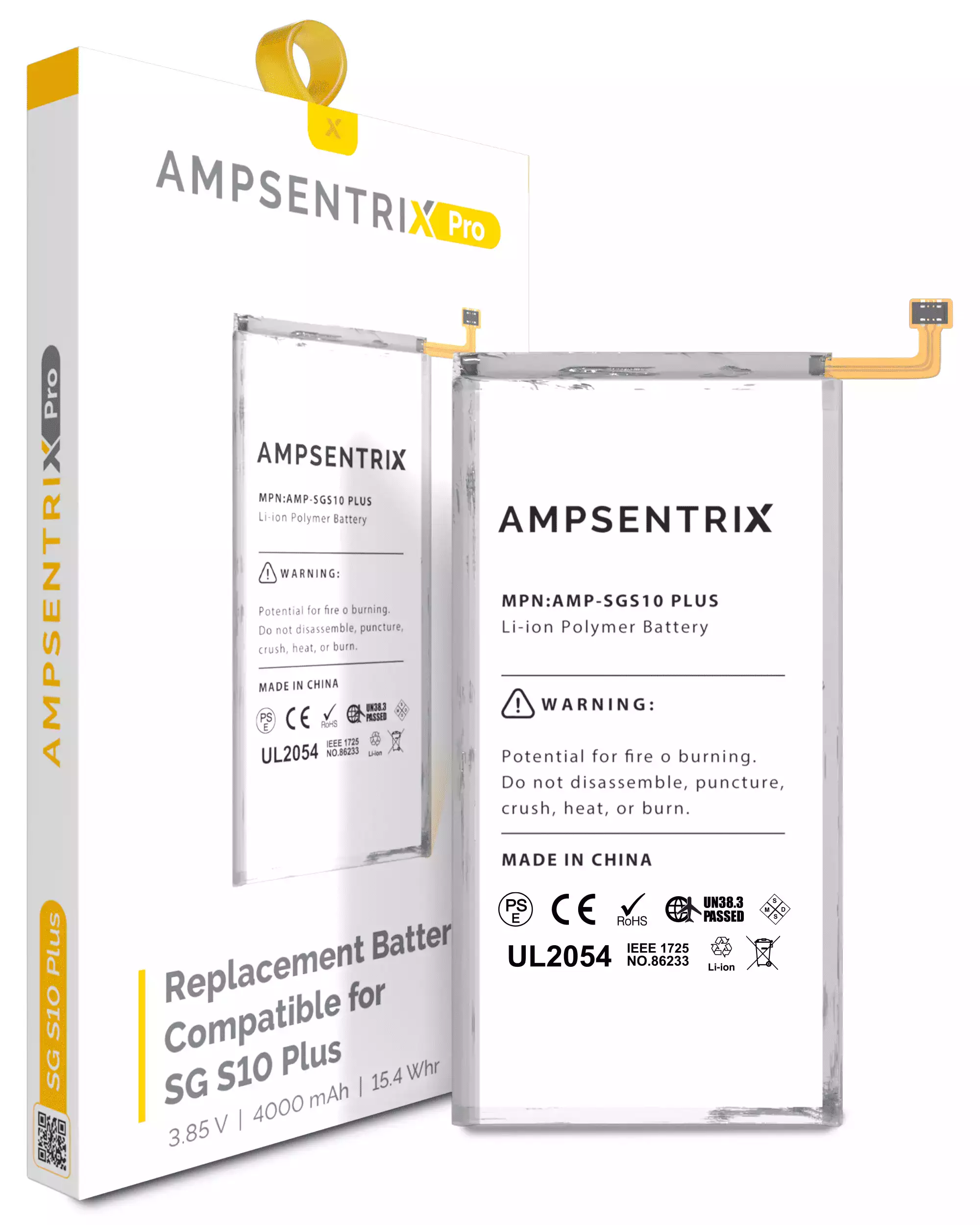 Replacement Battery Compatible For Samsung Galaxy S10 Plus (Ampsentrix Pro)