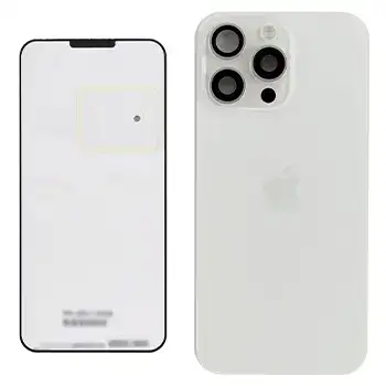 Back Glass With Steel Plate With Wireless Nfc Charging Magsafe Magnet & Flashlight Flex Compatible For Iphone 15 Pro Max () (White Titanium)