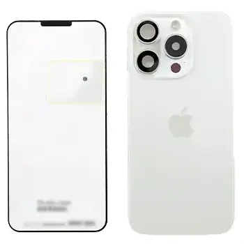 Back Glass With Steel Plate With Wireless Nfc Charging Magsafe Magnet & Flashlight Flex Compatible For Iphone 15 Pro () (Titanium White)
