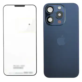 Back Glass With Steel Plate With Wireless Nfc Charging Magsafe Magnet & Flashlight Flex Compatible For Iphone 15 Pro () (Titanium Blue)