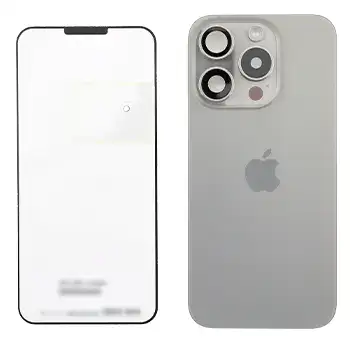 Back Glass With Steel Plate With Wireless Nfc Charging Magsafe Magnet & Flashlight Flex Compatible For Iphone 15 Pro () (Natural Titanium)