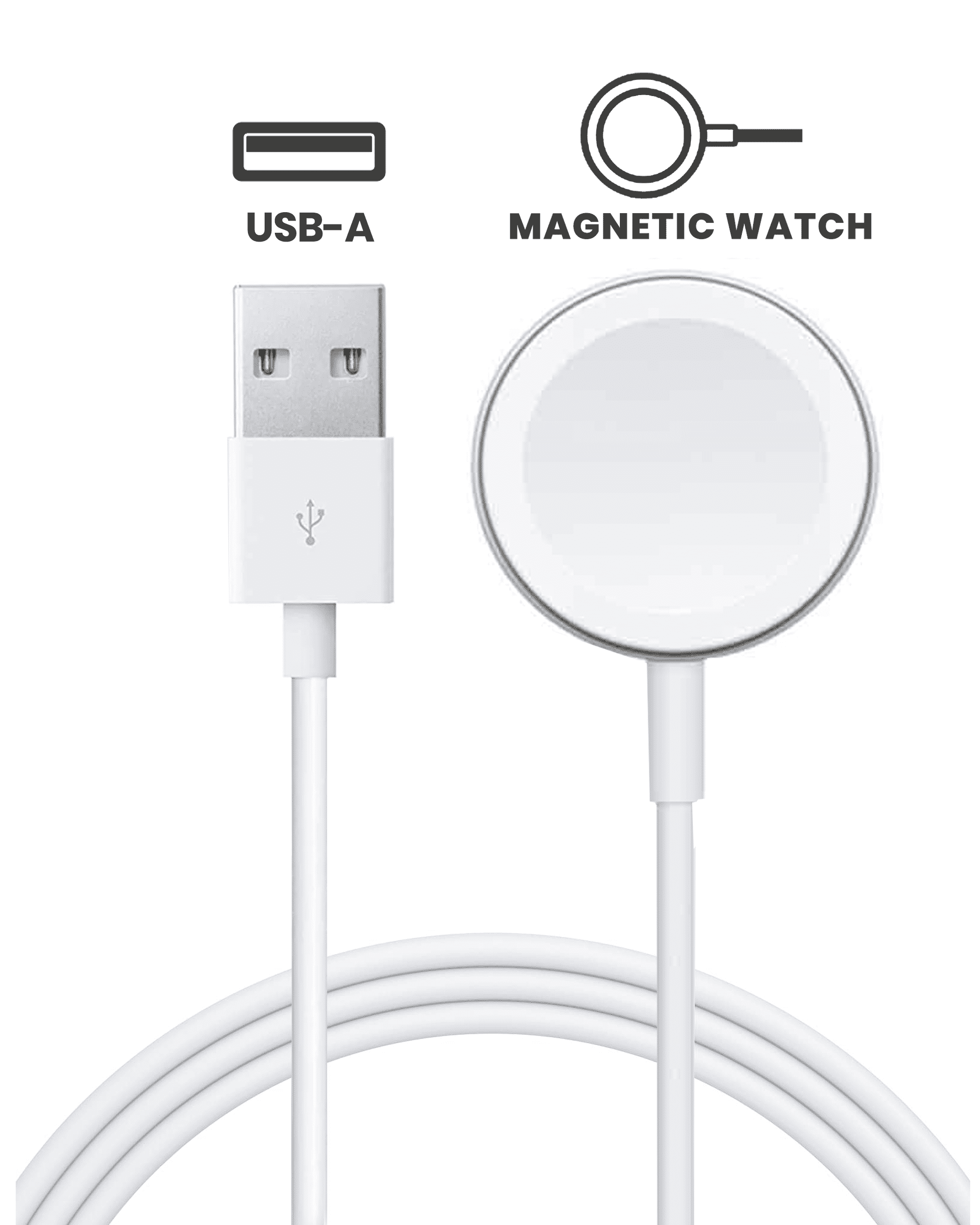 Usb-A Magnetic Watch Charging Cable (3.3 Ft.) For All Watch Series ( Grade A) (Bulk Packaging)