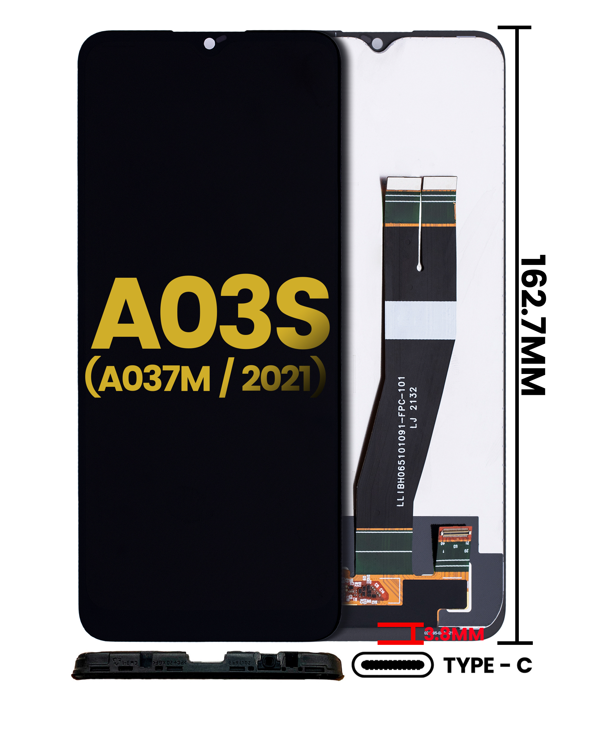 Lcd Assembly Without Frame Compatible For Samsung Galaxy A03S (A037F / A037G / 2021) (Single Sim) (Type C Frame) (Refurbished) (All Colors)