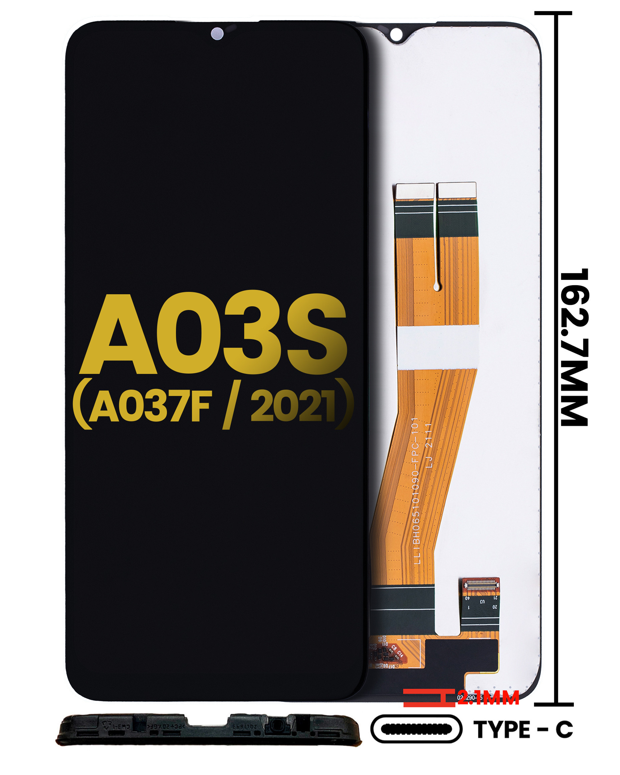 Lcd Assembly Without Frame Compatible For Samsung Galaxy A03S (A037F / 2021) (Dual Sim) (Type C Frame) (Refurbished) (All Colors)