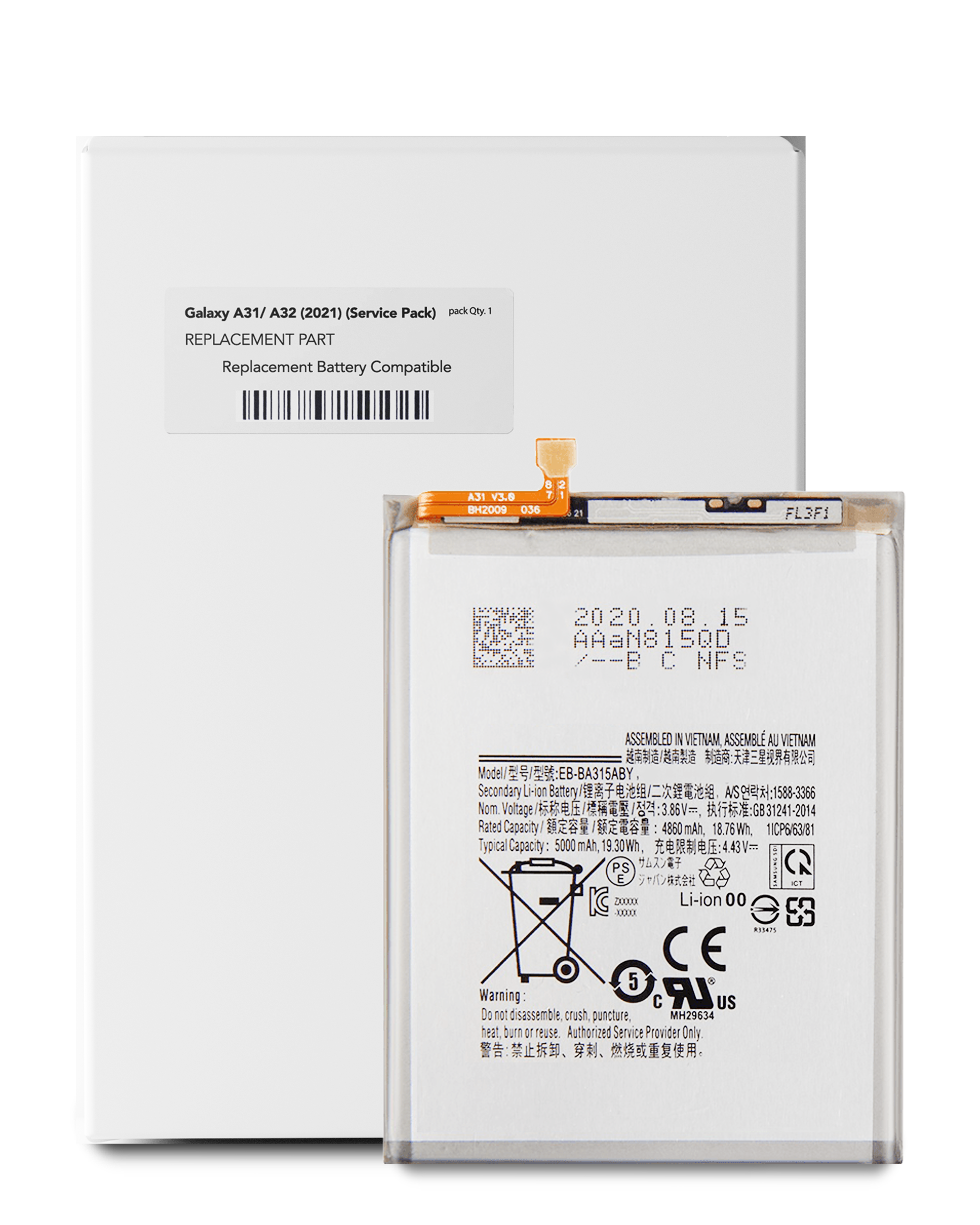 Replacement Battery Compatible For Samsung Galaxy A31 (A315 / 2020) / A32 (A325 / 2021) / A22 4G (A225 / 2021) (Eb-Ba315Aby) (Service Pack)