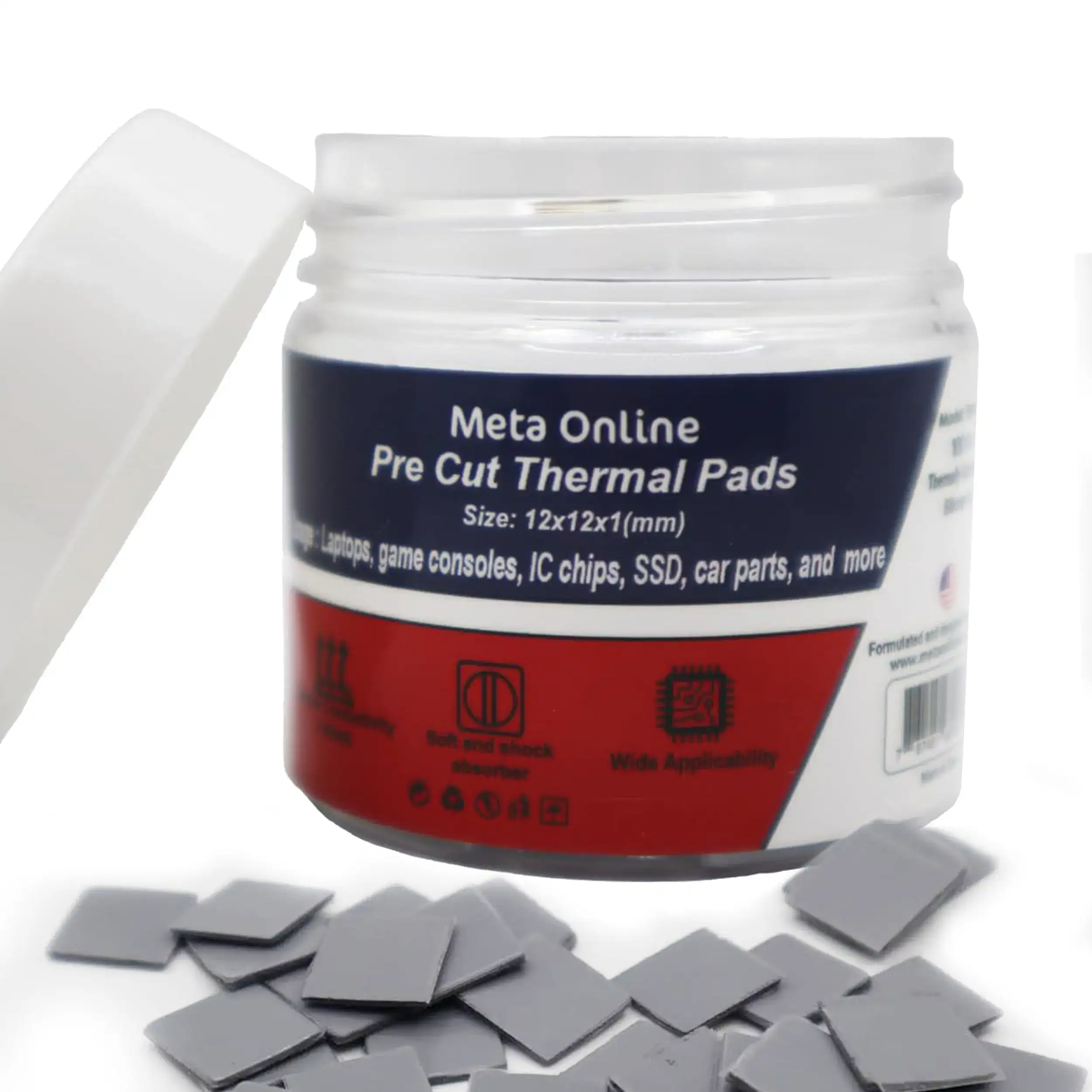 Pre Cut Thermal Pads Ssd-Ram- Ic (12 X 12 X 1 Mm) (100 Pack) (Meta Online)