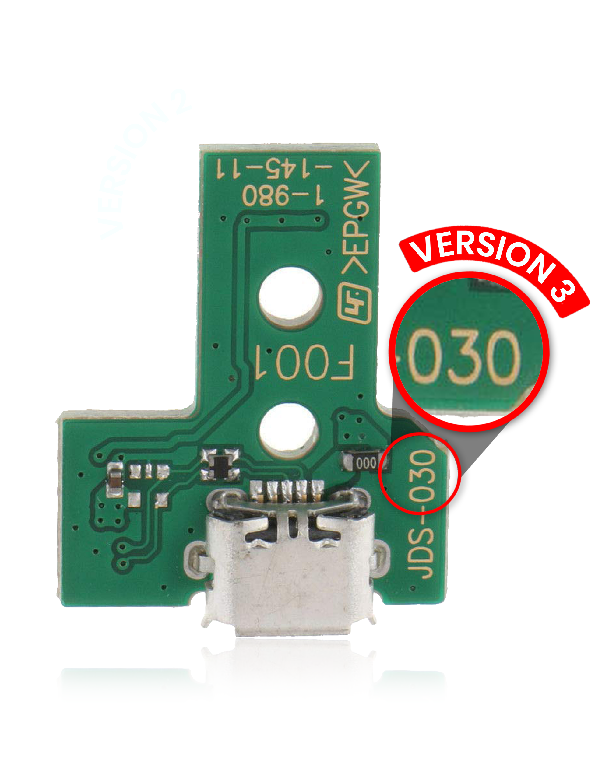 Micro Usb Charging Port Board With 12-Pin Flex Cable For Playstation 4 Controllers (Version 3: Jds-030)
