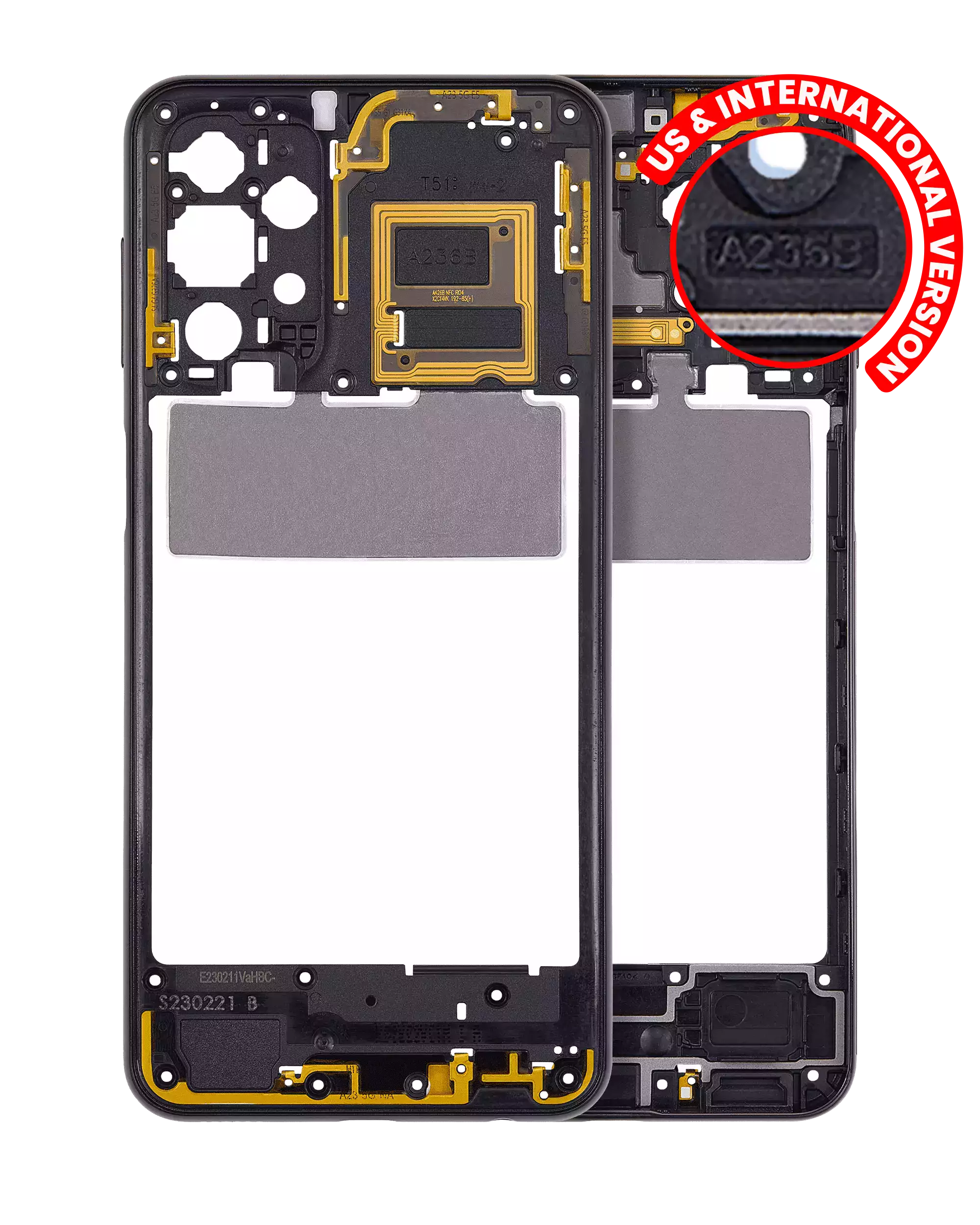 Mid-Frame Housing Compatible For Samsung Galaxy A23 5G (A236U / A236B / 2022) (Us & International Version) (Black)
