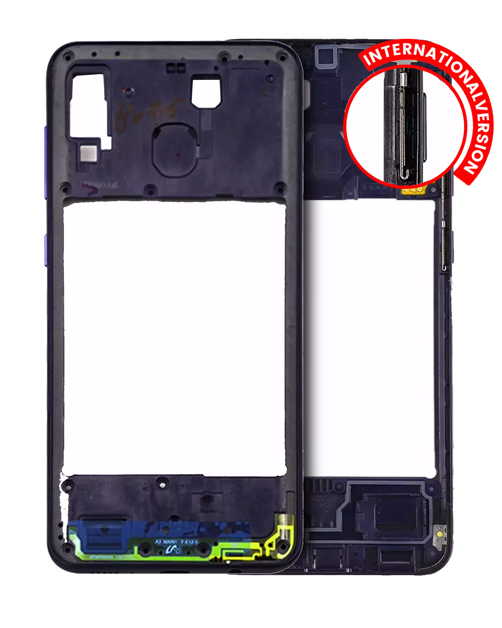 Mid-Frame Housing Compatible For Samsung Galaxy A20 (A205 / 2019) (International Version) (Aftermarket Plus) (Deep Blue)