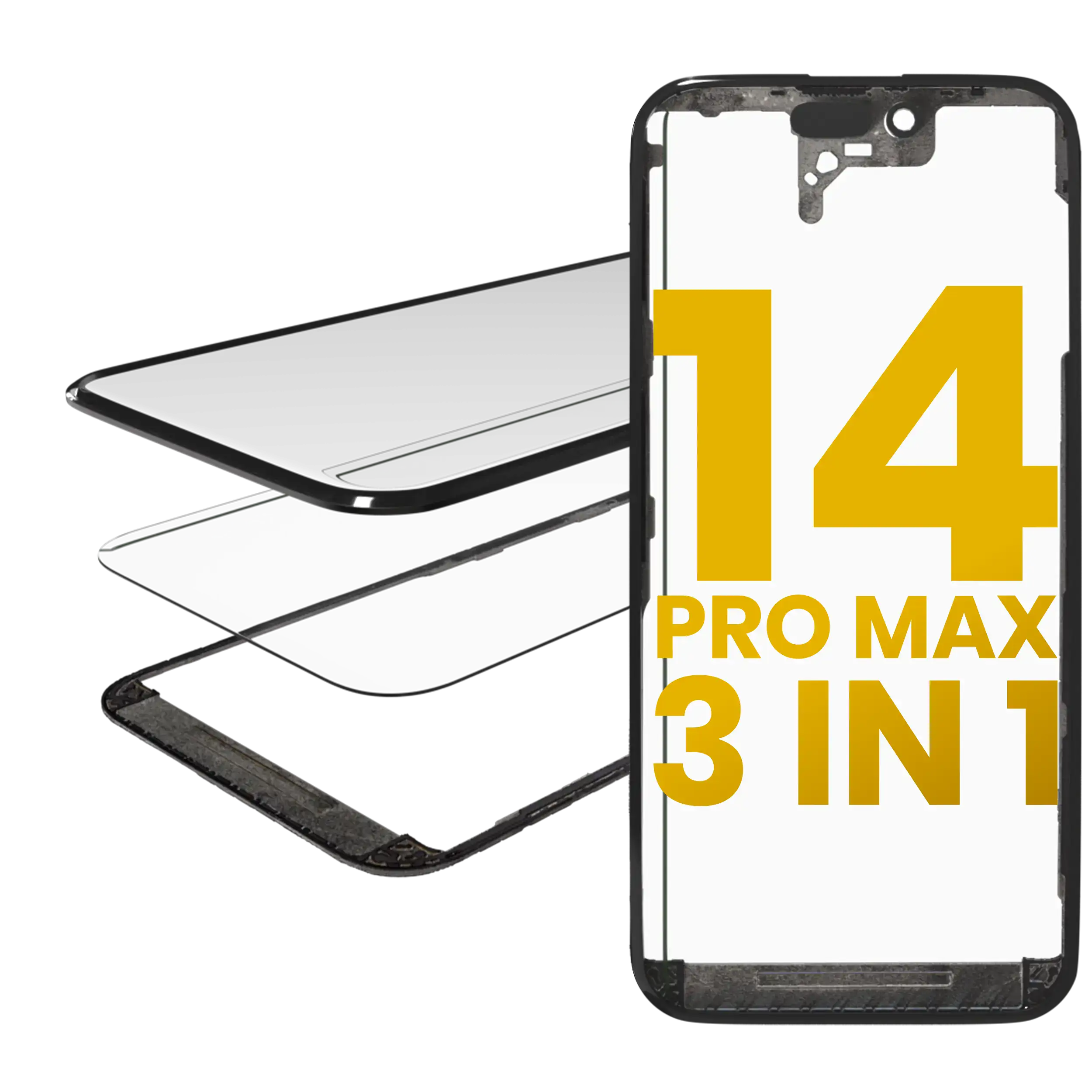 3 In 1 (Glass With Oca Pre-Installed + Frame) Compatible For Iphone 14 Pro Max (Oca Master)
