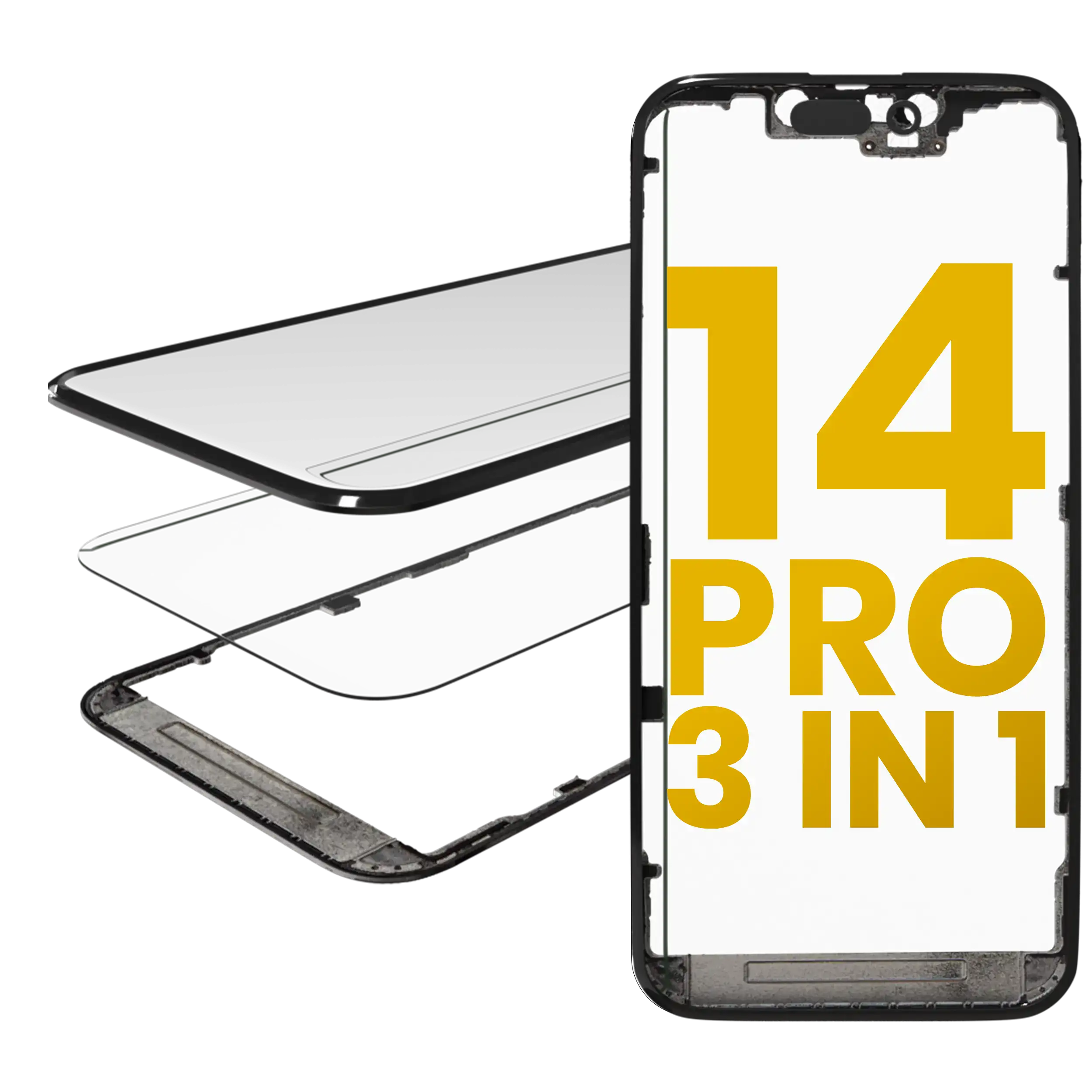 3 In 1  (Glass With Oca Pre-Installed + Frame) Compatible For Iphone 14 Pro (Oca Master)