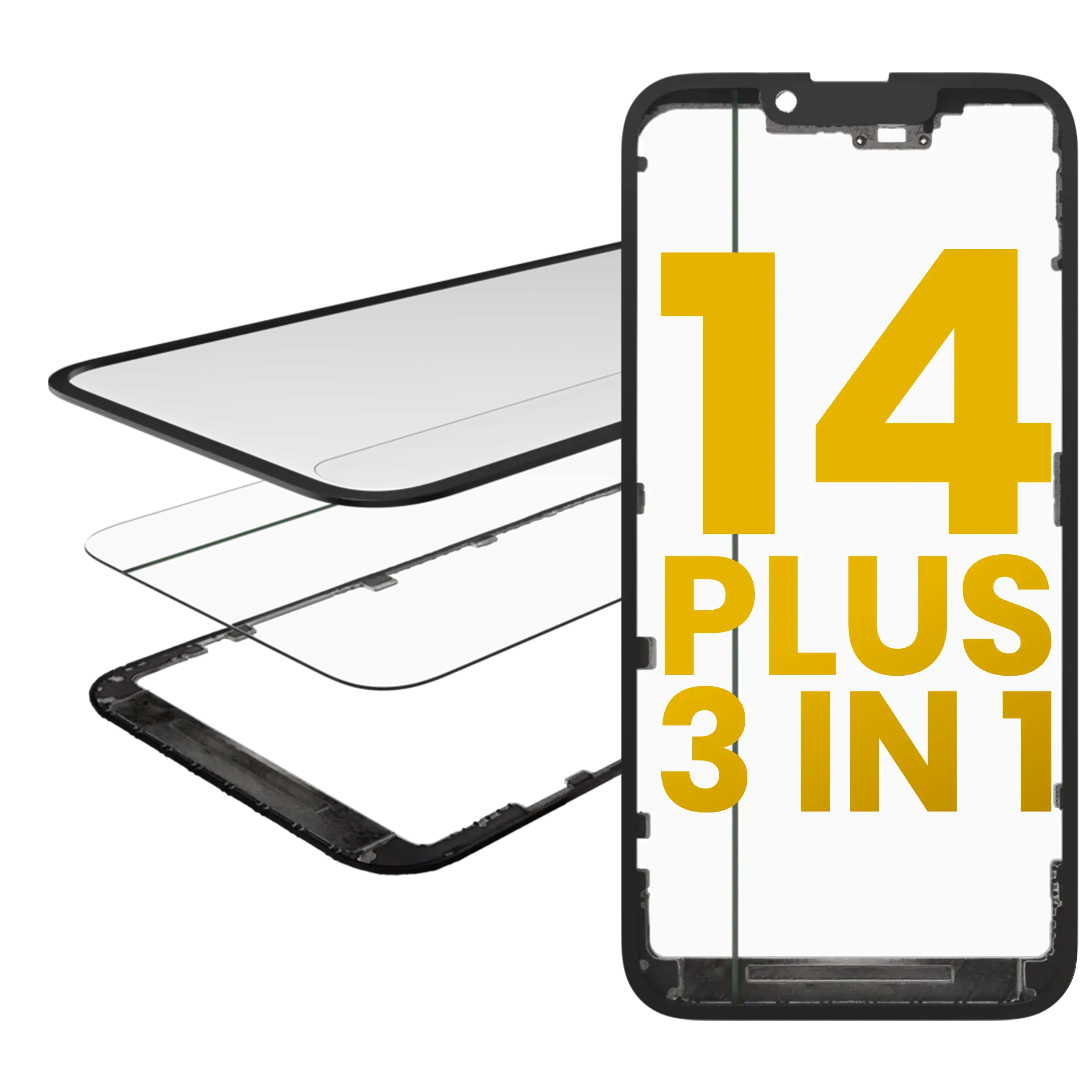 3 In 1  (Glass With Oca Pre-Installed + Frame) Compatible For Iphone 14 Plus (Oca Master)