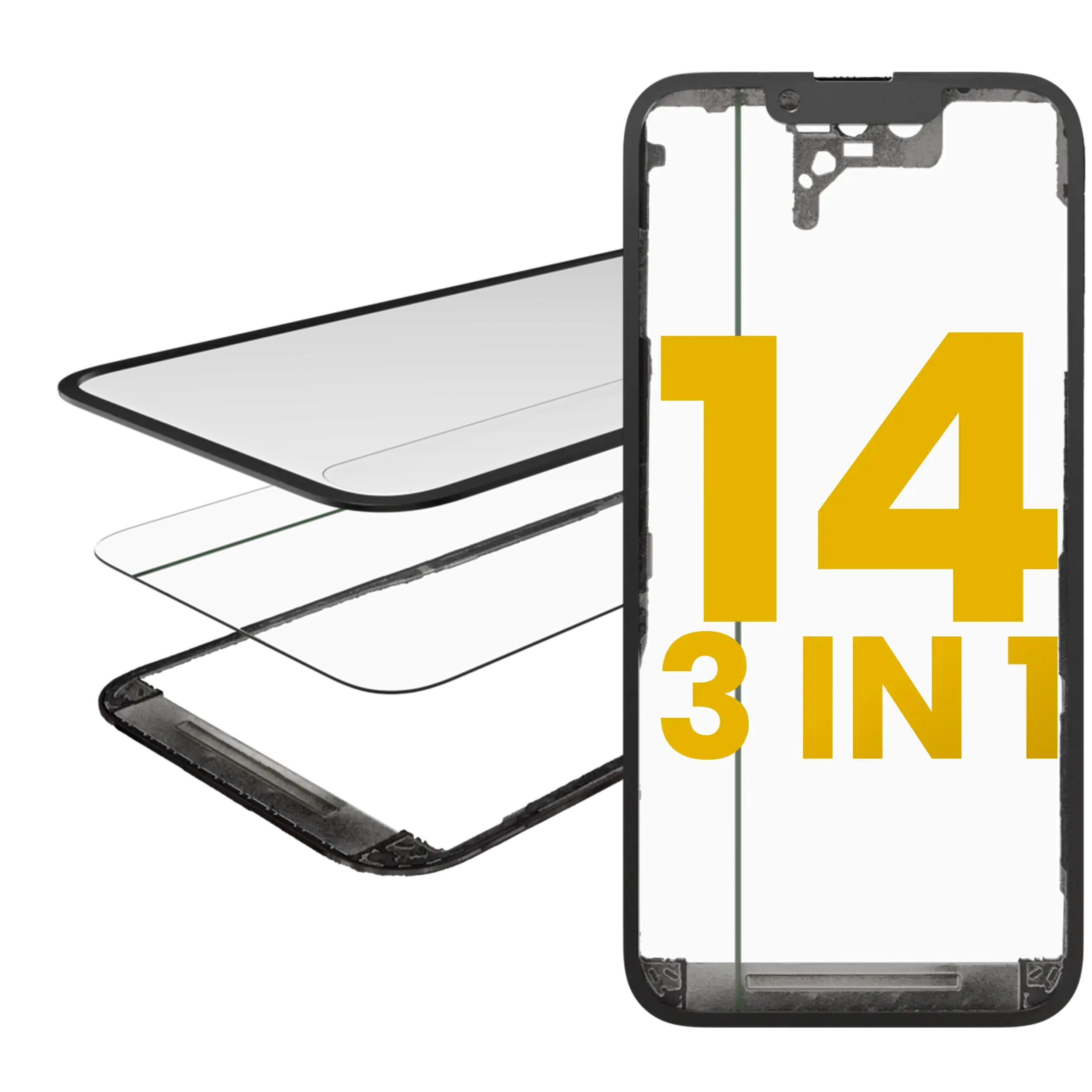 3 In 1 (Glass With Oca Pre-Installed + Frame) Compatible For Iphone 14 (Oca Master)