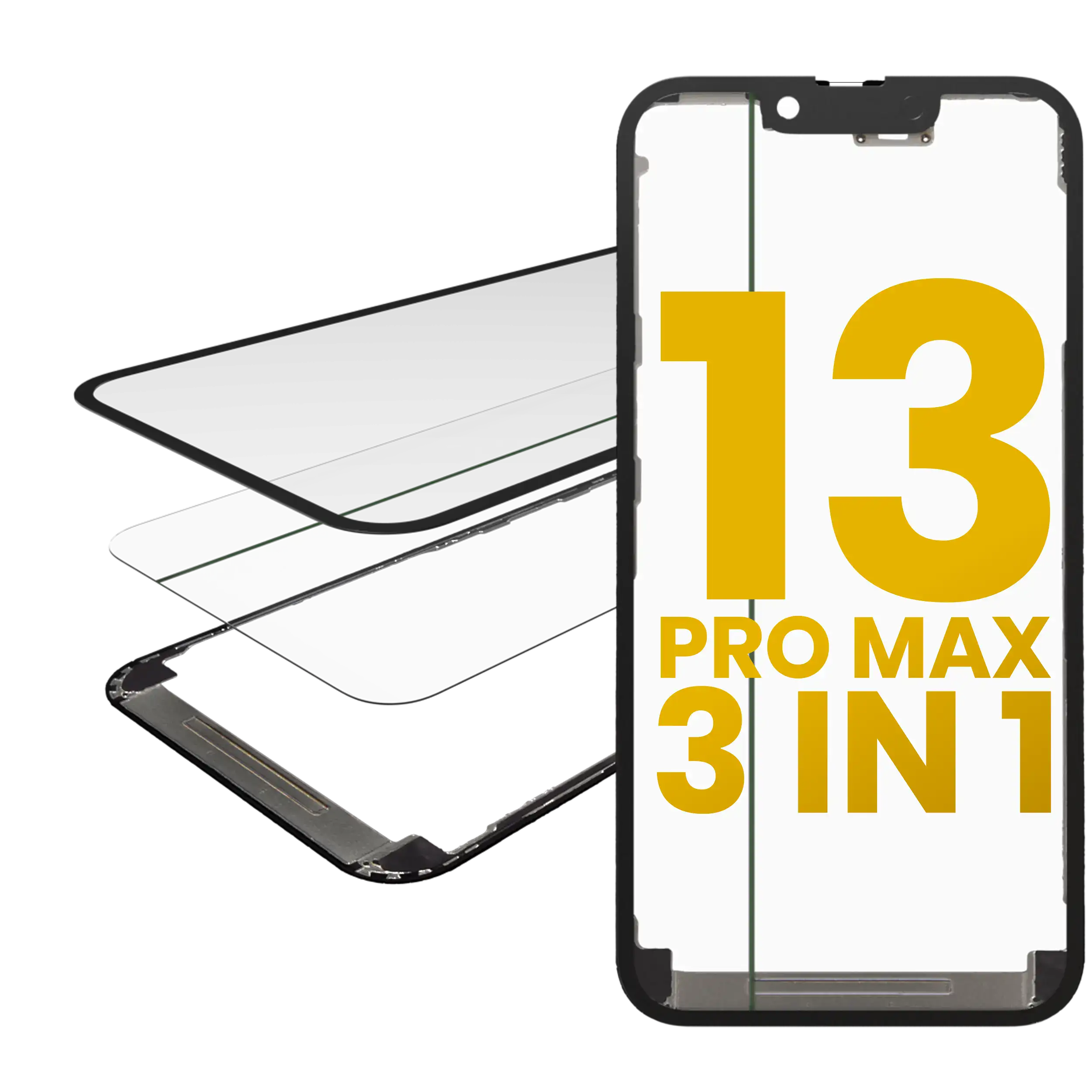 3 In 1  (Glass With Oca Pre-Installed + Frame) Compatible For Iphone 13 Pro Max (Oca Master)