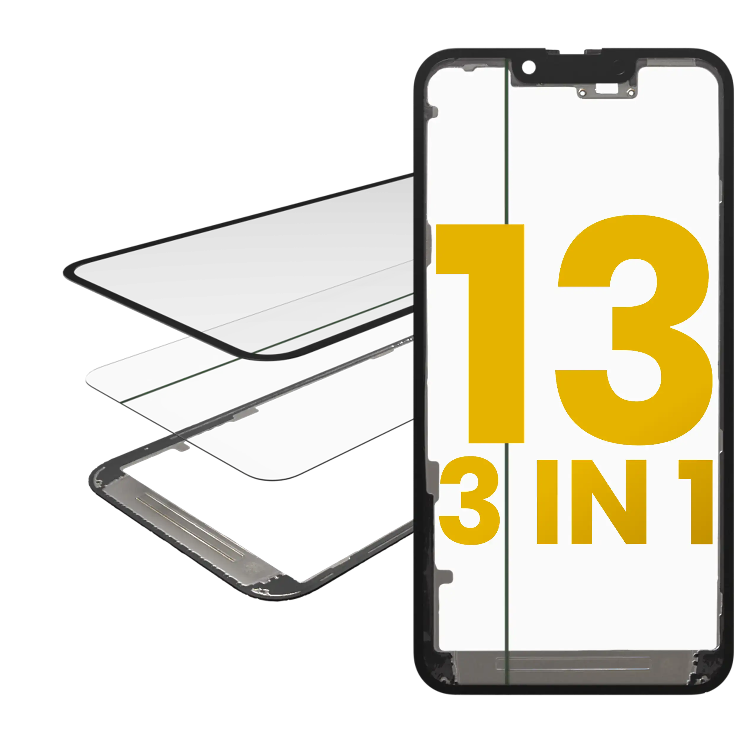 3 In 1  (Glass With Oca Pre-Installed + Frame) Compatible For Iphone 13 (Oca Master)