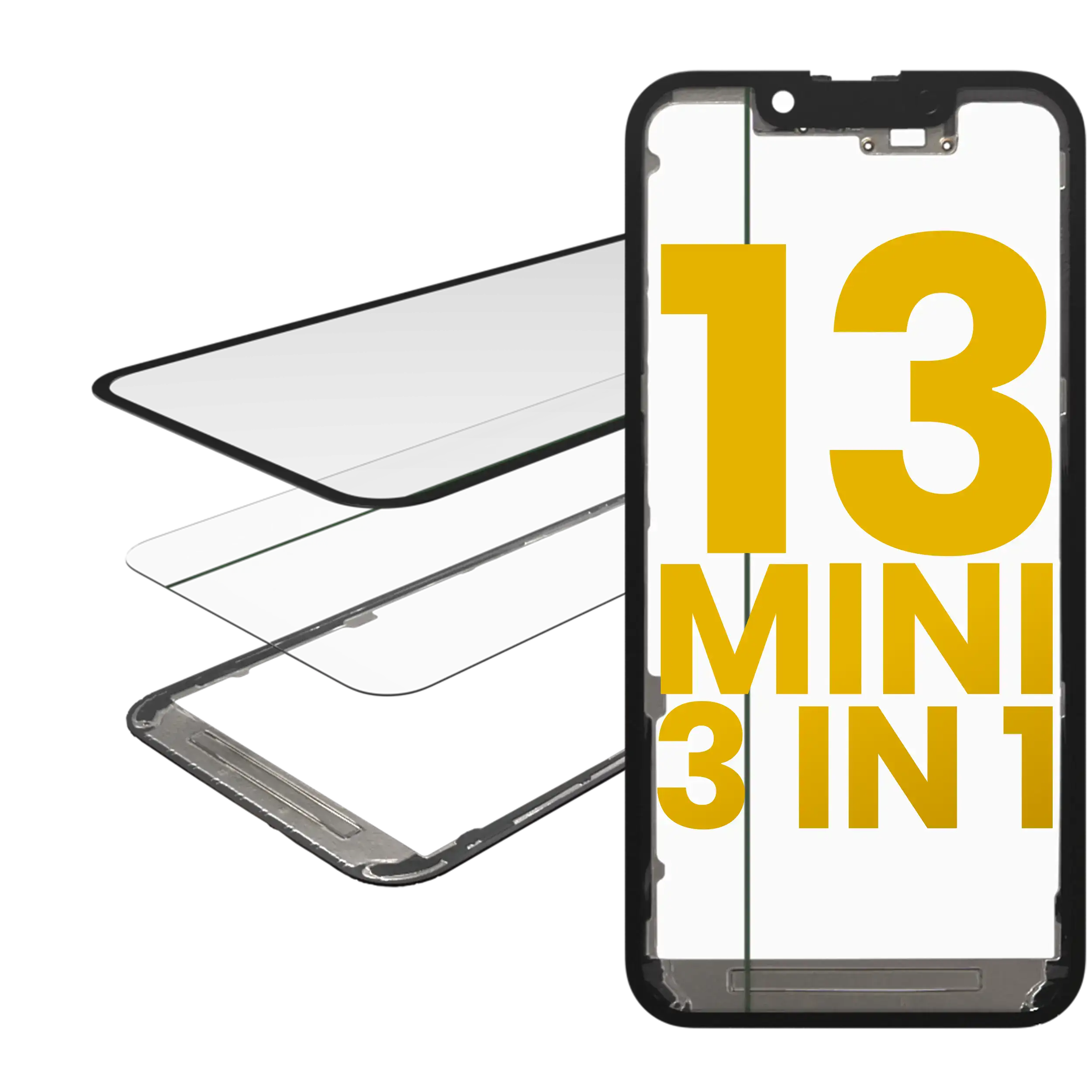 3 In 1  (Glass With Oca Pre-Installed + Frame) Compatible For Iphone 13 Mini (Oca Master)