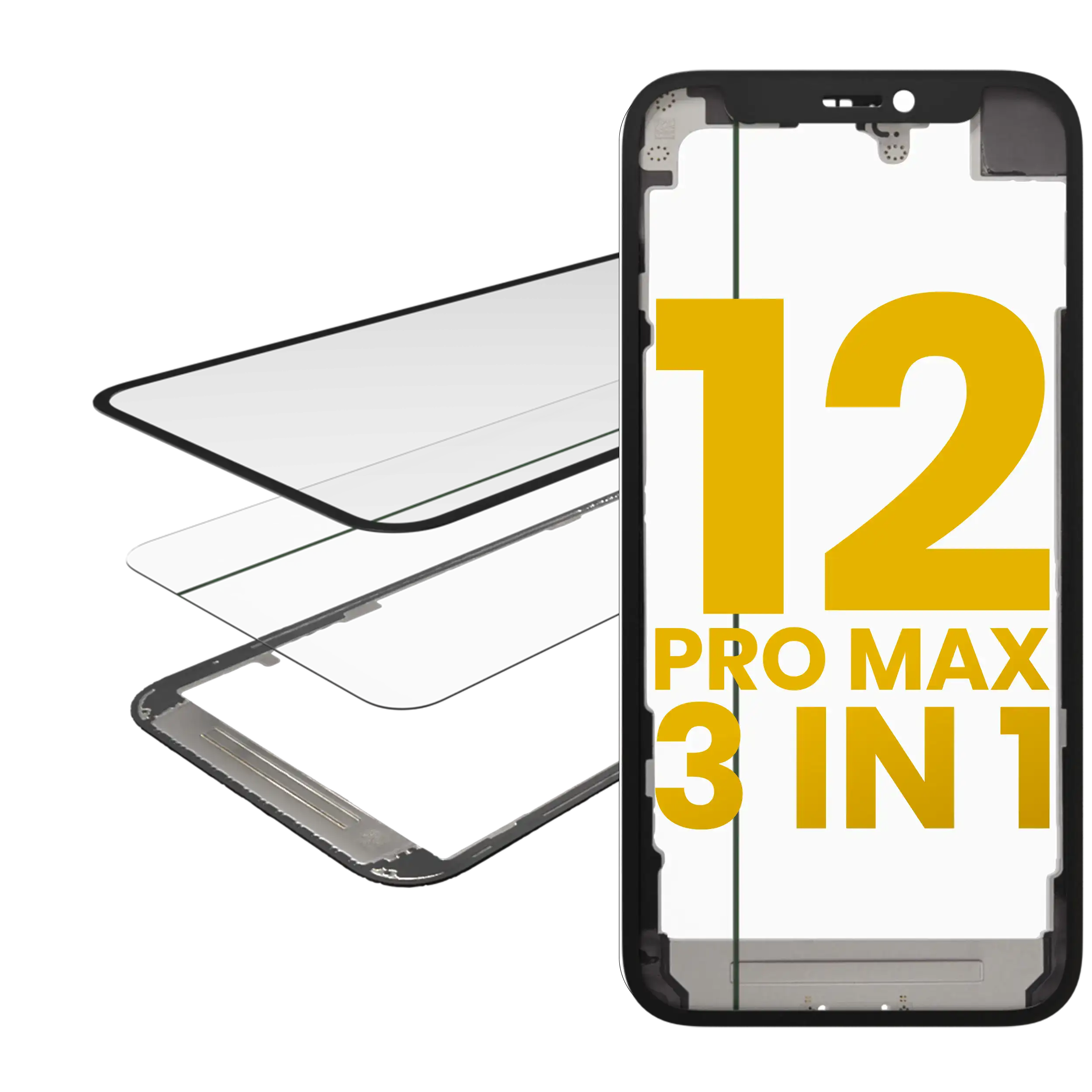 3 In 1  (Glass With Oca Pre-Installed + Frame) Compatible For Iphone 12 Pro Max (Oca Master)