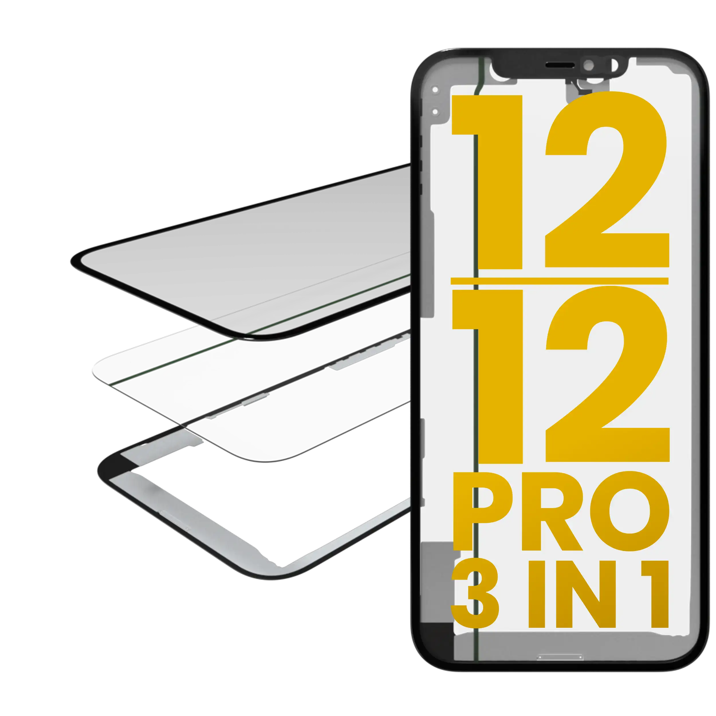 3 In 1  (Glass With Oca Pre-Installed + Frame) Compatible For Iphone 12 / 12 Pro (Oca Master)