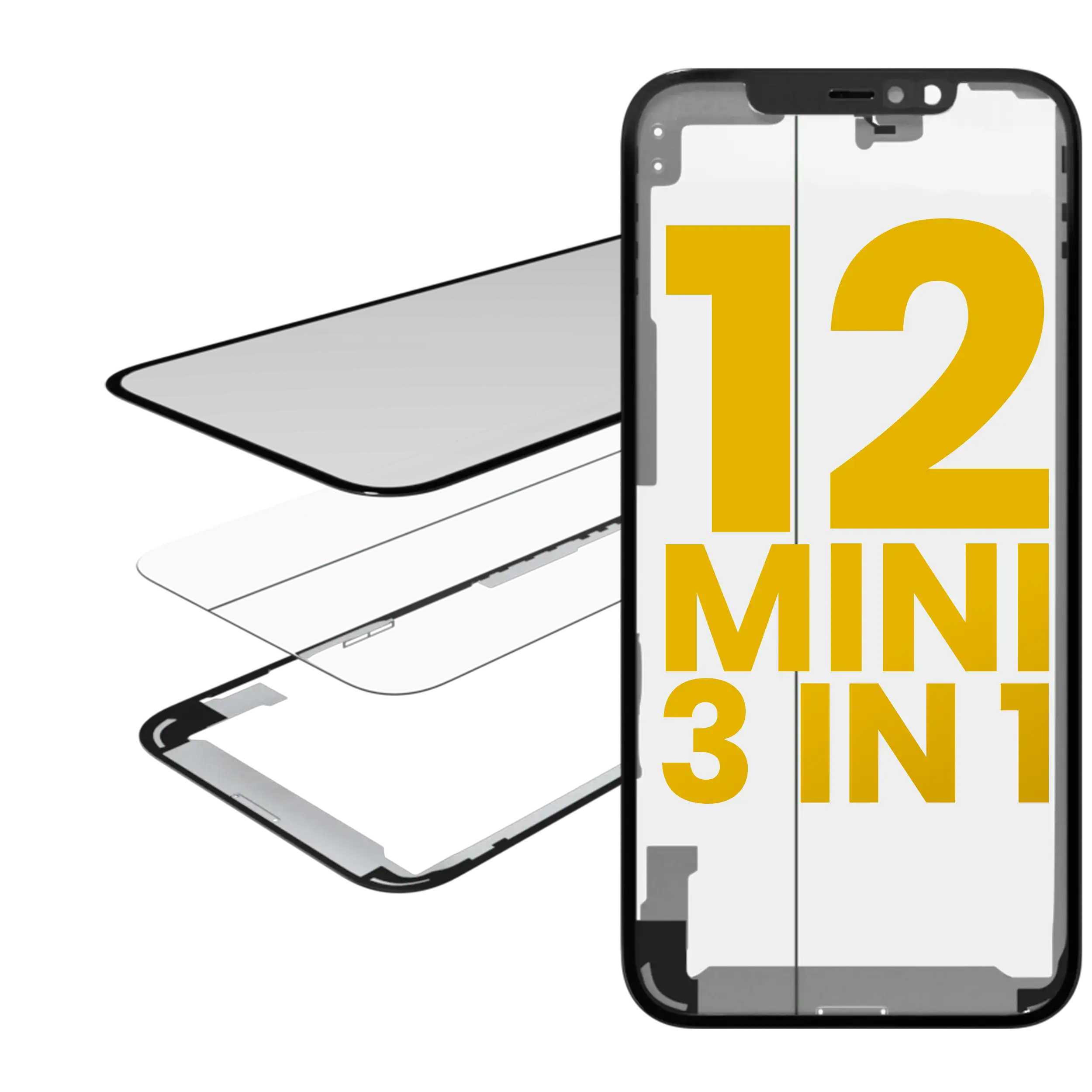 3 In 1  (Glass With Oca Pre-Installed + Frame) Compatible For Iphone 12 Mini (Oca Master)
