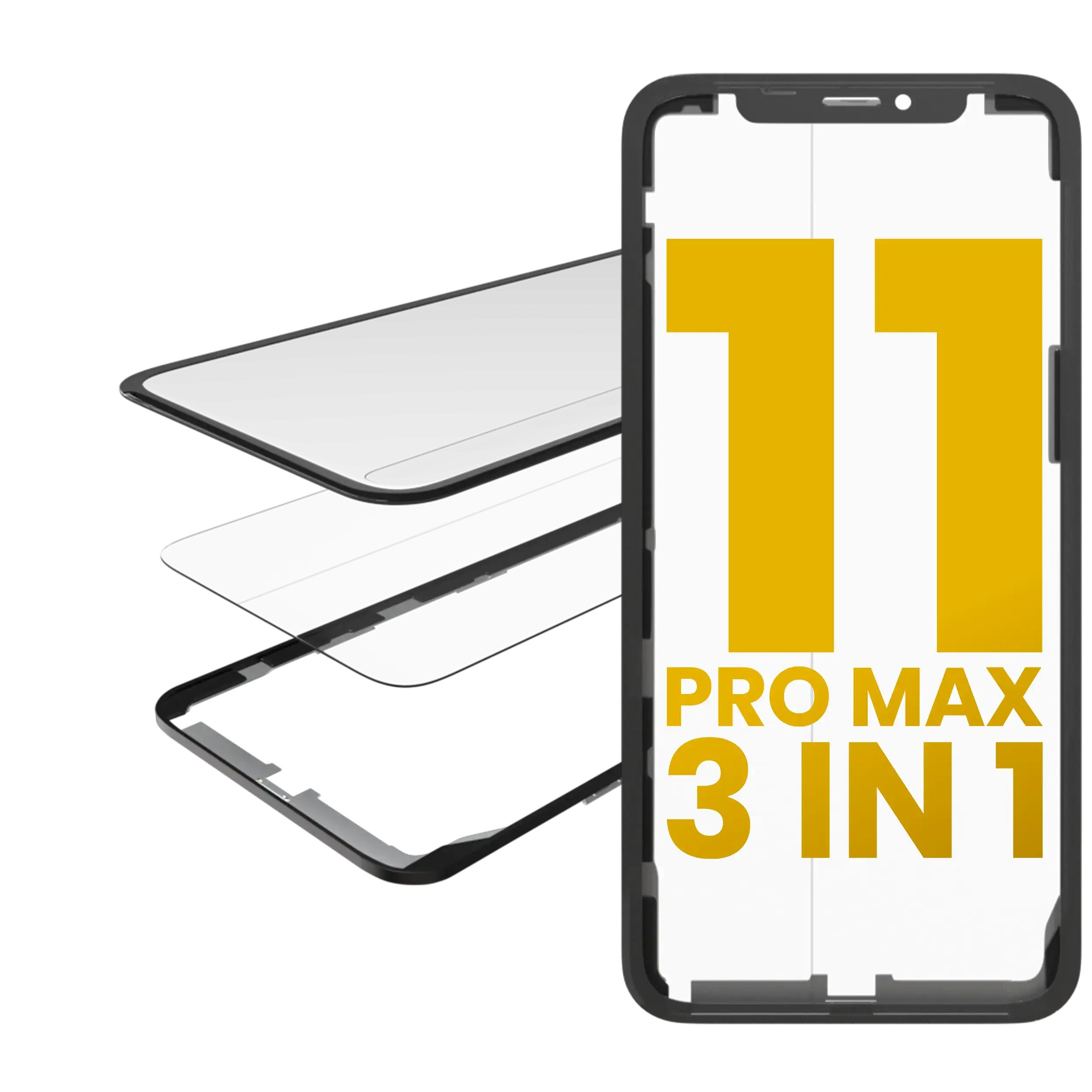 3 In 1  (Glass With Oca Pre-Installed + Frame) Compatible For Iphone 11 Pro Max (Oca Master)