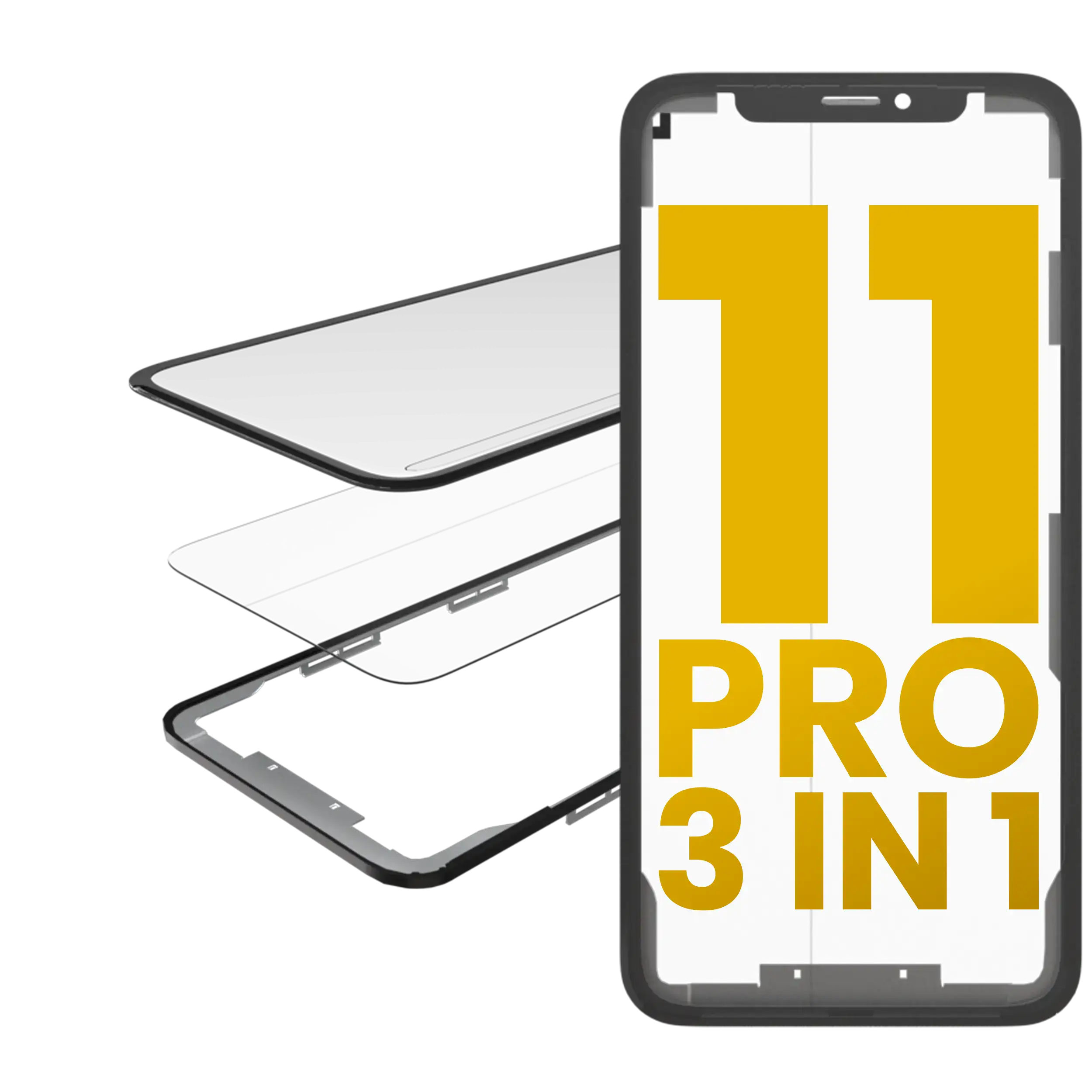 3 In 1  (Glass With Oca Pre-Installed + Frame) Compatible For Iphone 11 Pro (Oca Master)