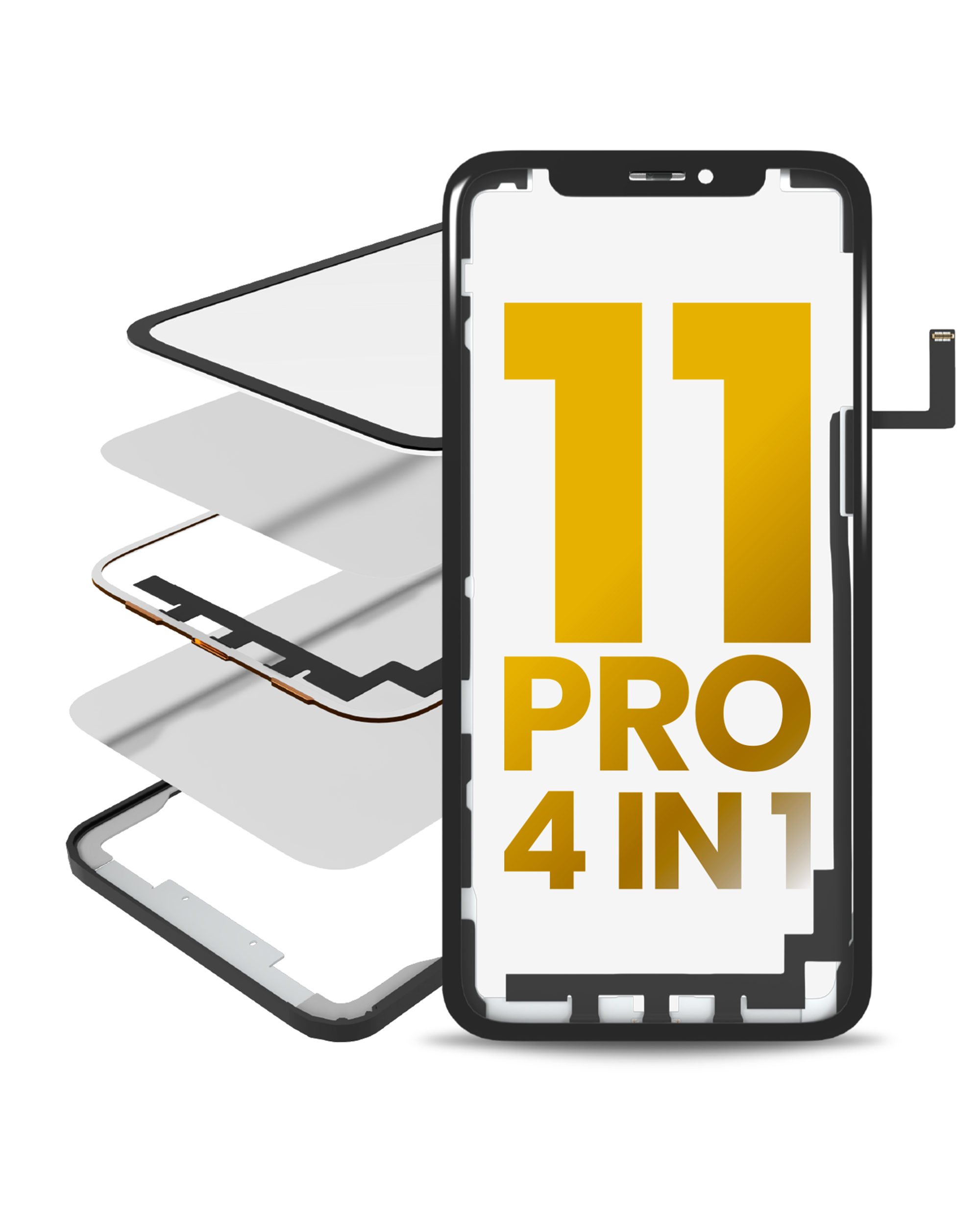 4 In 1 Long Flex (Digitizer Touch With Glass + Oca + Frame Pre-Installed) Compatible For Iphone 11 Pro (Oca Master)