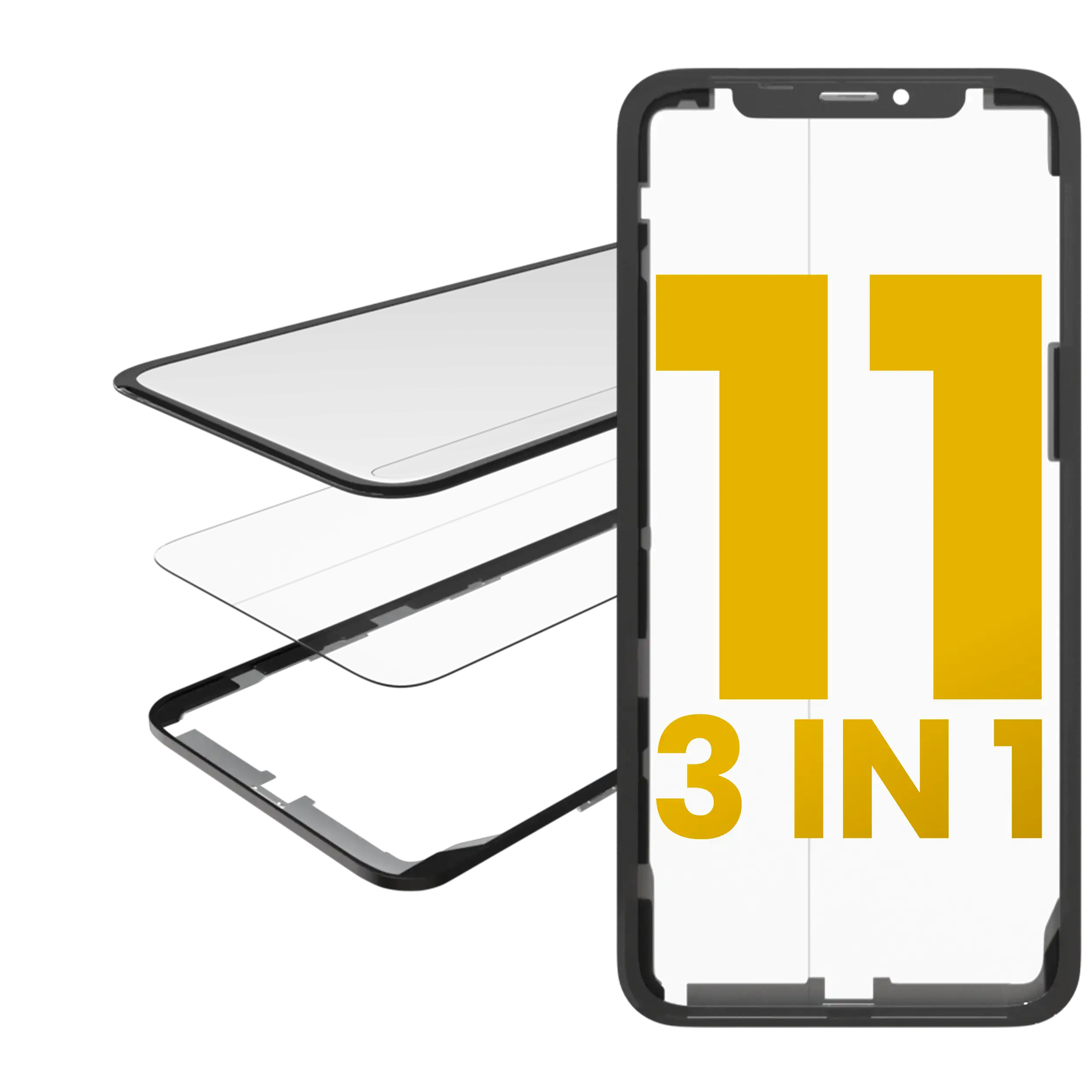 3 In 1 (Glass With Oca Pre-Installed + Frame)  Compatible For Iphone 11 (Oca Master) (2 Pack)