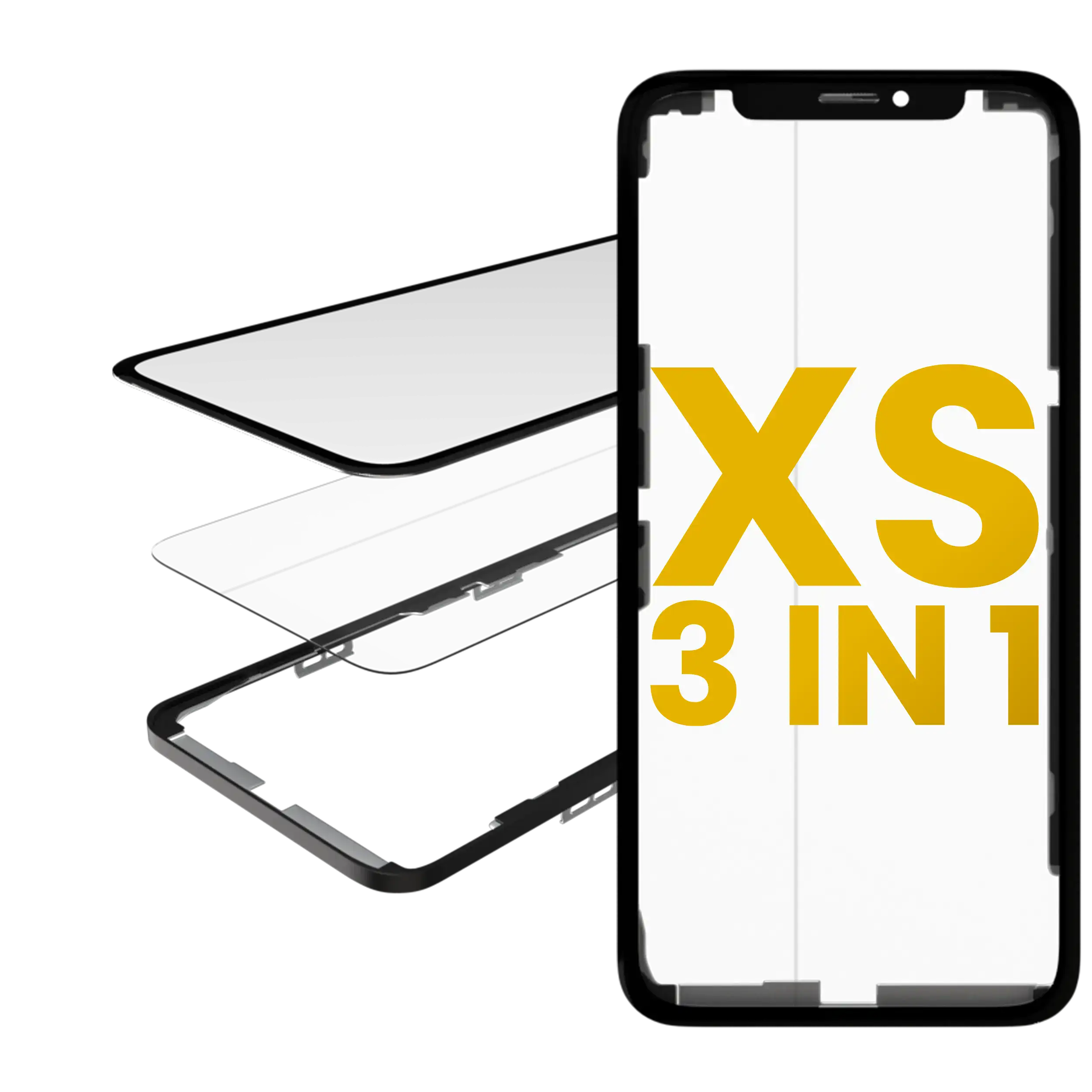 3 In 1  (Glass With Oca Pre-Installed + Frame) Compatible For Iphone Xs (Oca Master)
