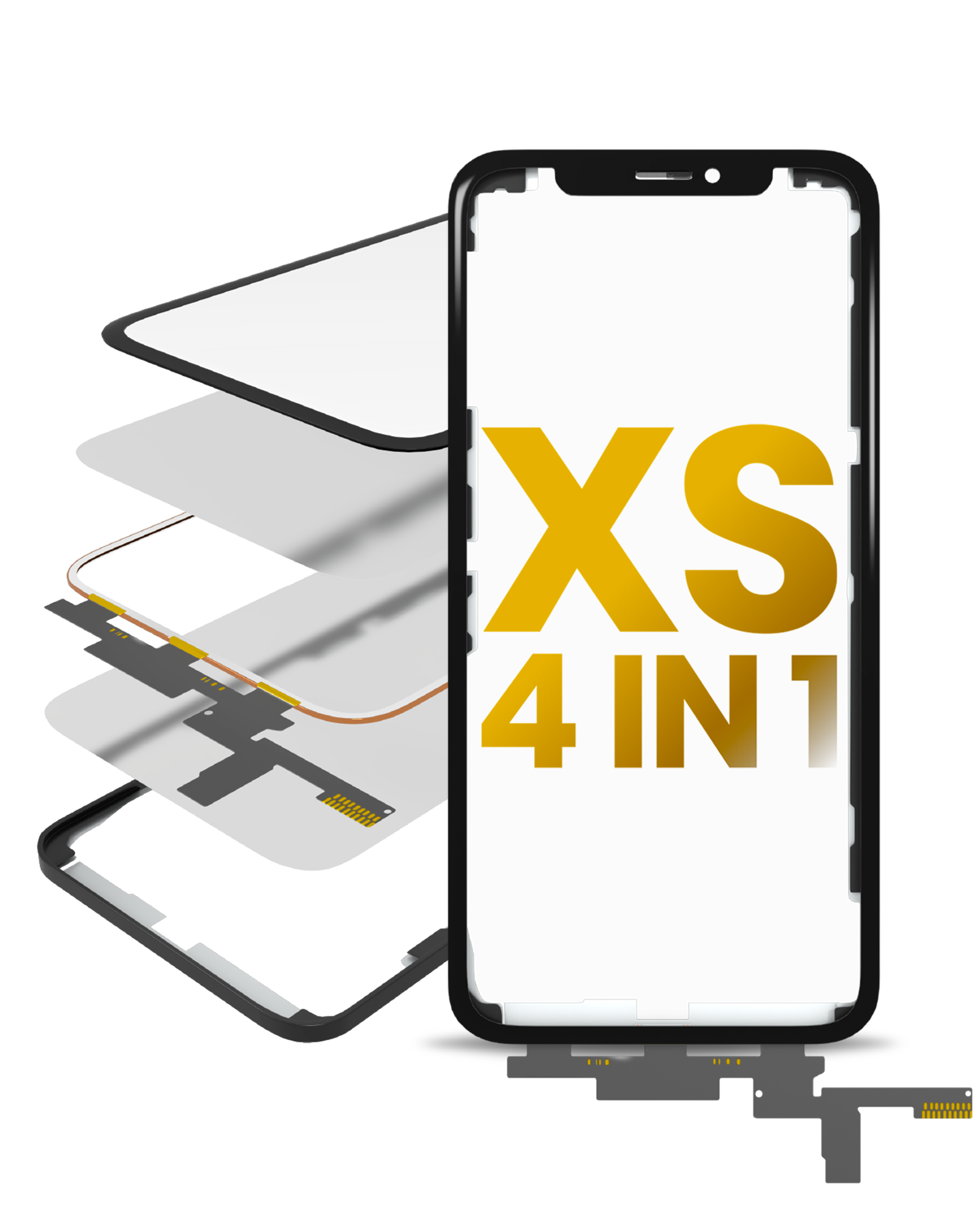 4 In 1 Short  Flex (Digitizer Touch With Glass + Oca + Frame Pre-Installed) Compatible For Iphone Xs (Oca Master)