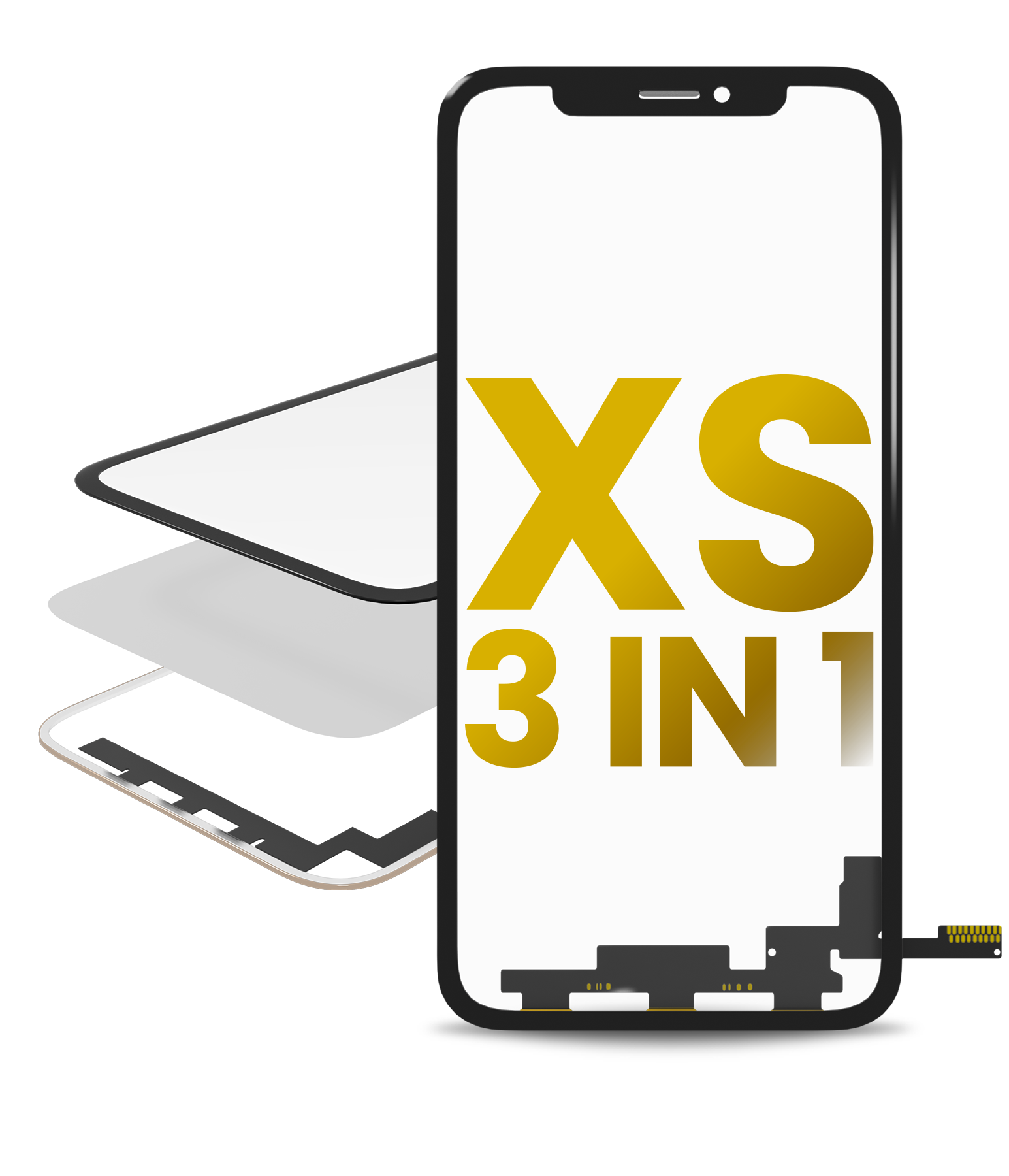 3 In 1 With Frame Included (Short Flex Digitizer + Front Glass + Oca Pre-Installed) Compatible For Iphone Xs