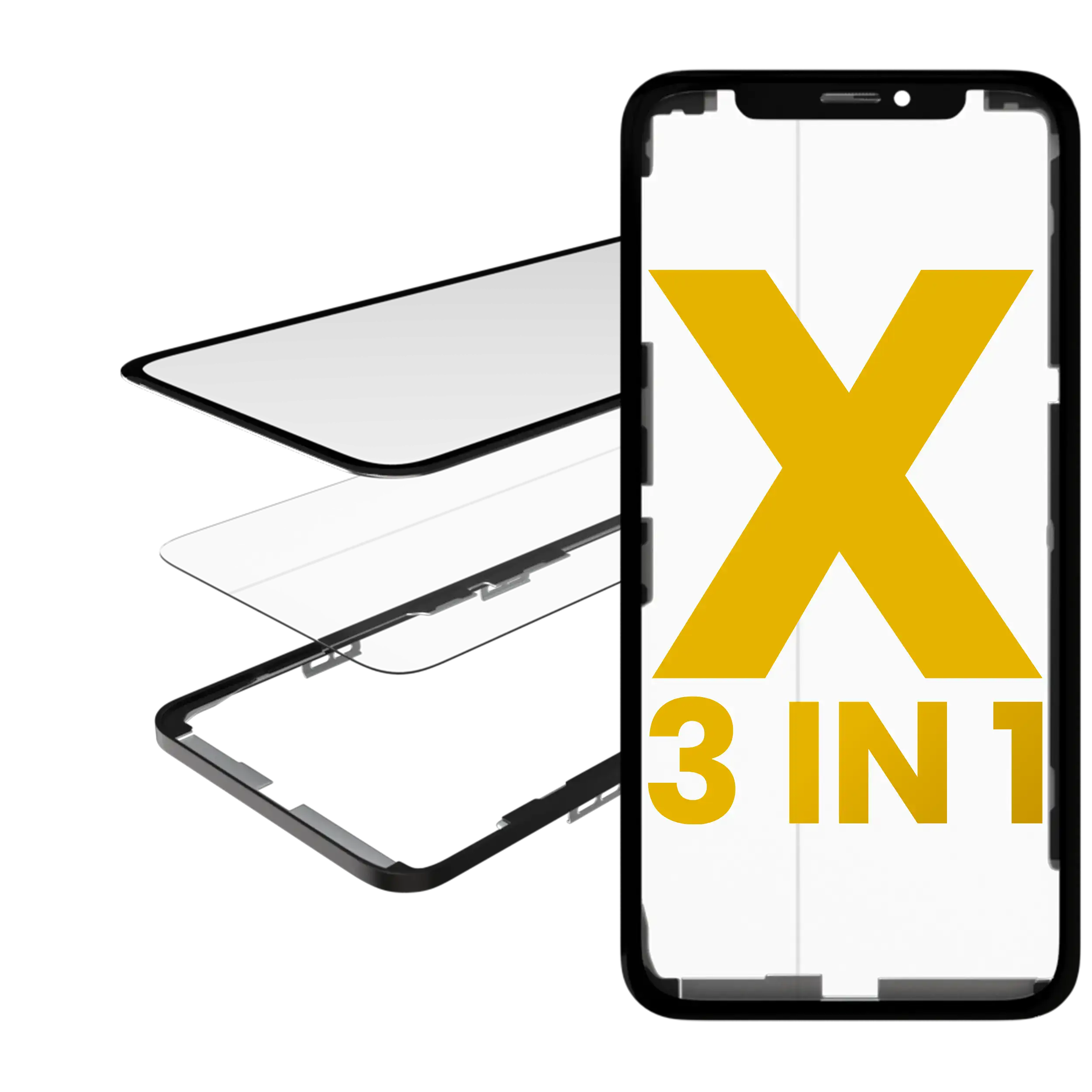 3 In 1  (Glass With Oca Pre-Installed + Frame) Compatible For Iphone X (Oca Master)