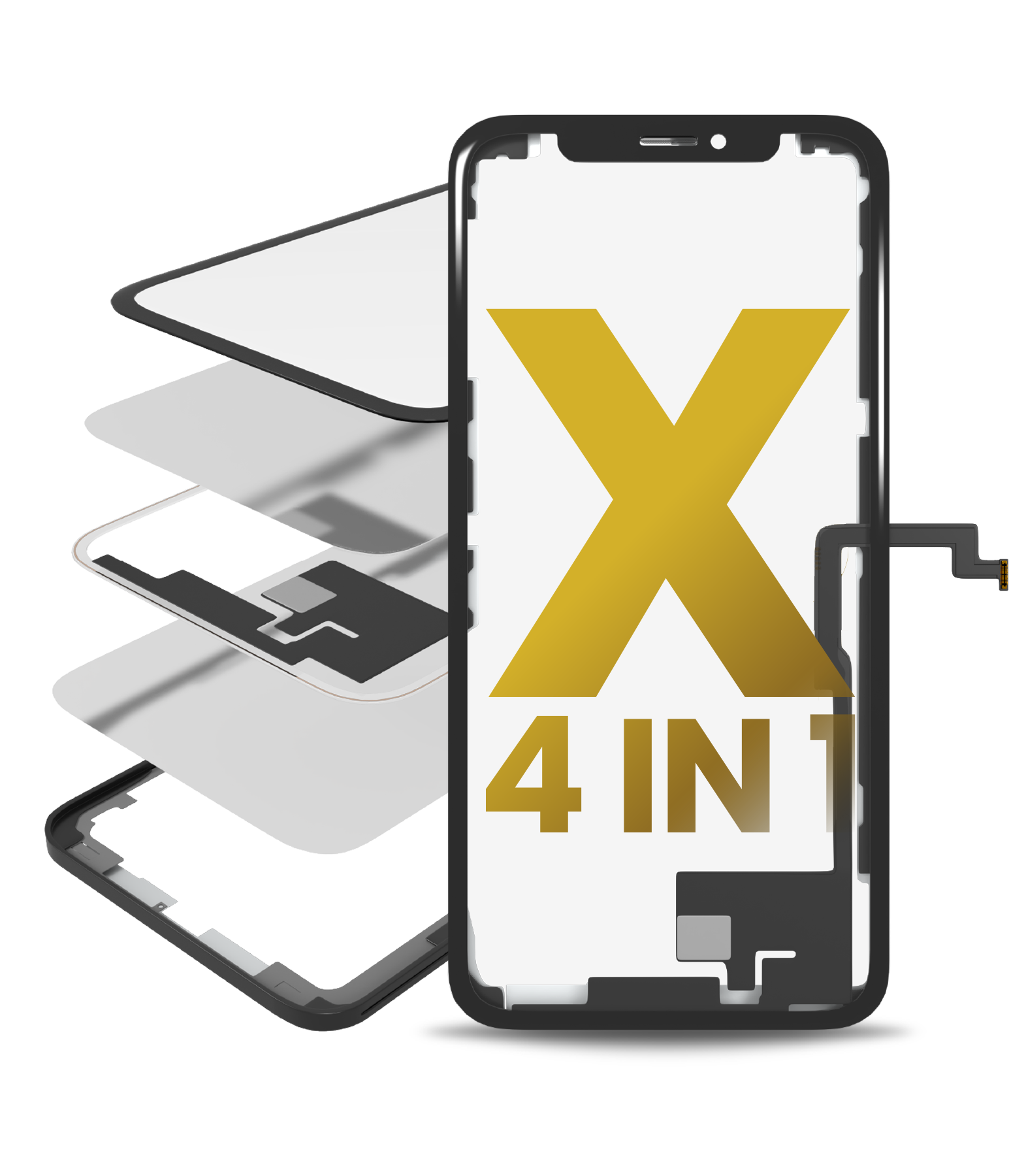 4 In 1 Long Flex (Digitizer Touch With Glass + Oca + Frame Pre-Installed) Compatible For Iphone X (Oca Master)