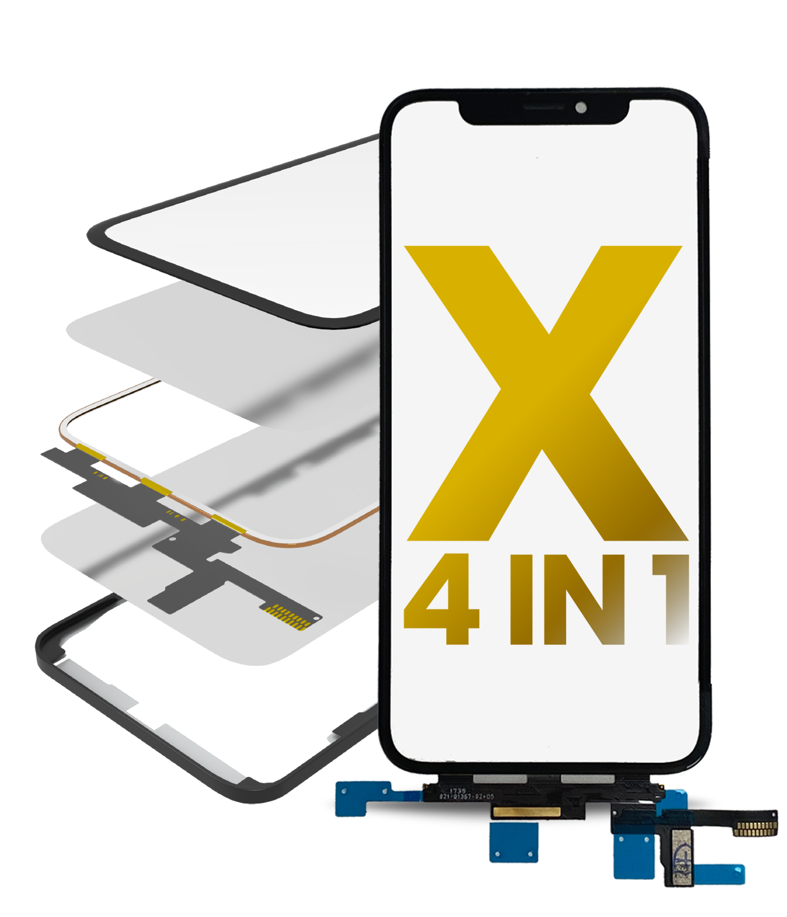 4 In 1 Short  Flex (Digitizer Touch With Glass + Oca + Frame Pre-Installed) Compatible For Iphone X (Oca Master)