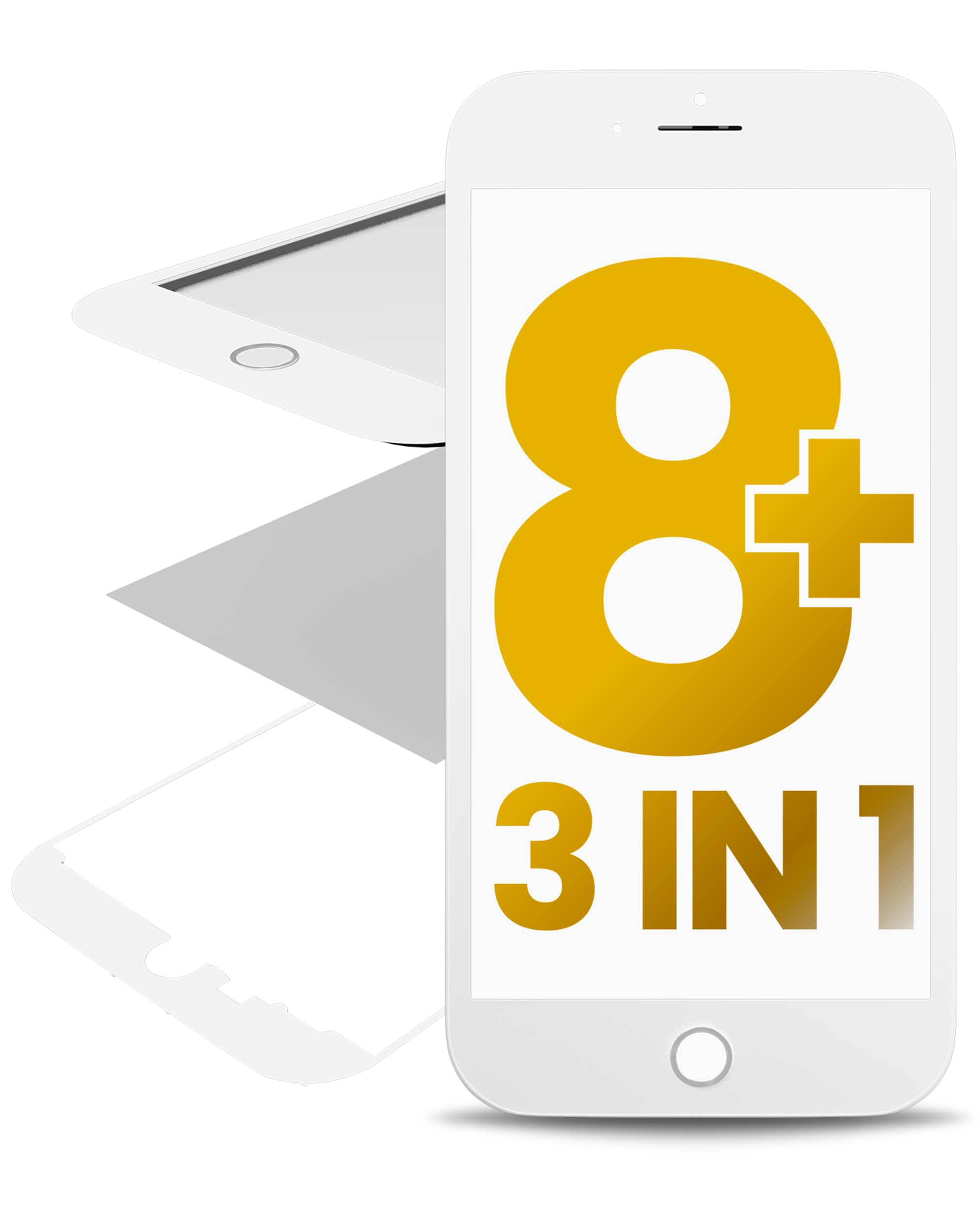 3 In 1 (Glass With Oca Pre-Installed + Frame)  Compatible For Iphone 8 Plus  (Oca Master) (2 Pack)(White)