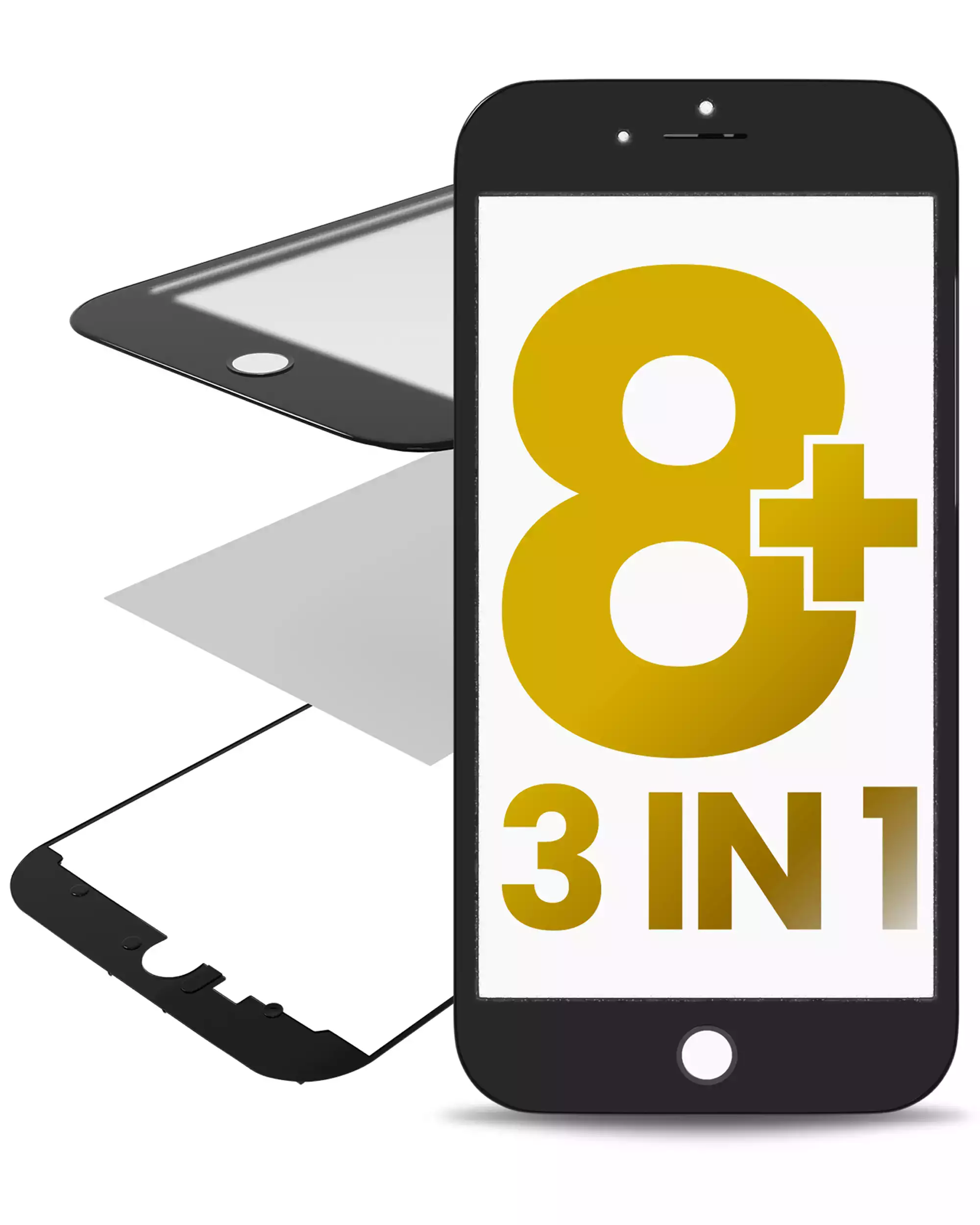 3 In 1 (Glass With Oca Pre-Installed + Frame)  Compatible For Iphone 8 Plus  (Oca Master) (2 Pack)(Black)