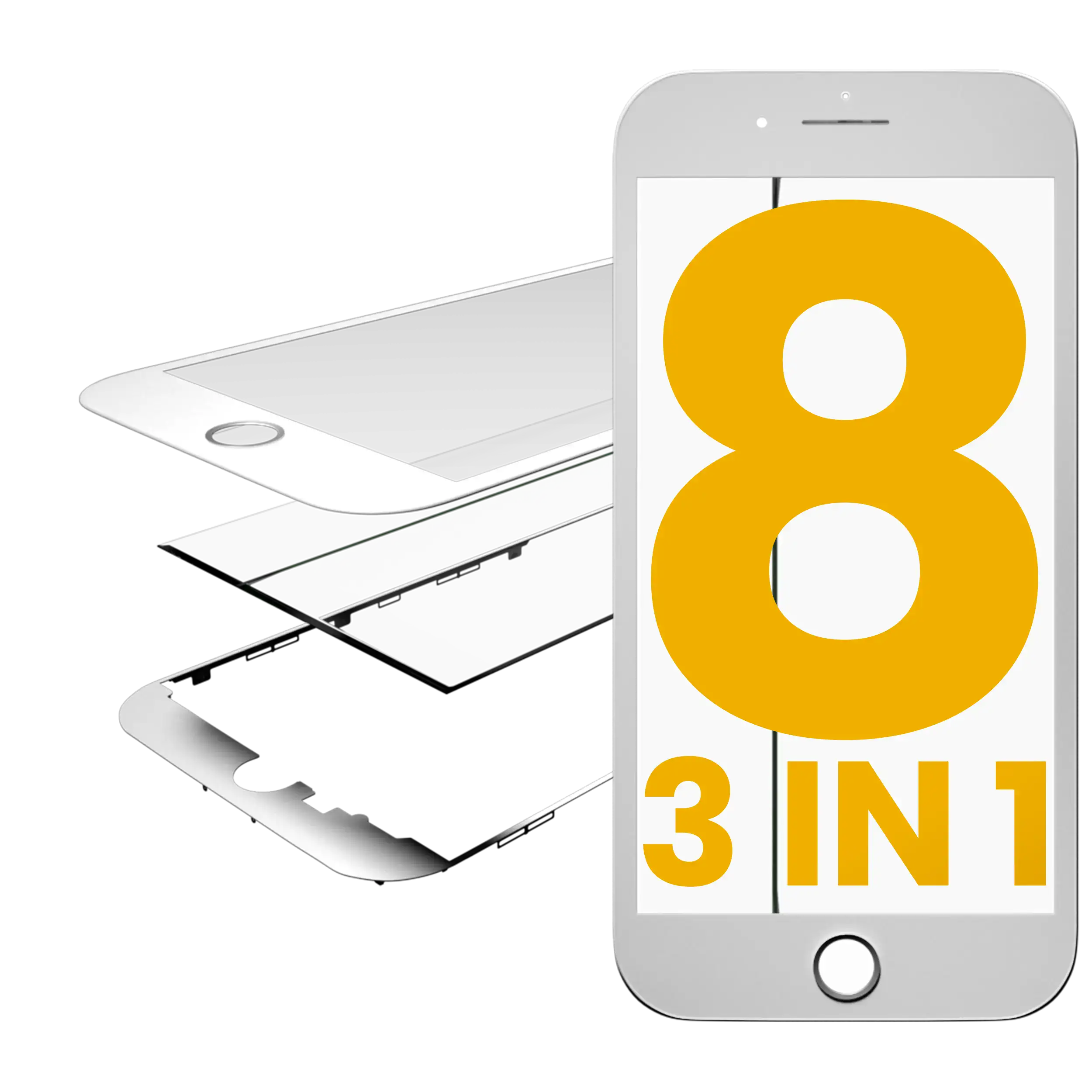 3 In 1 (Glass With Oca Pre-Installed + Frame)  Compatible For Iphone 8  (Oca Master) (2 Pack)(White)