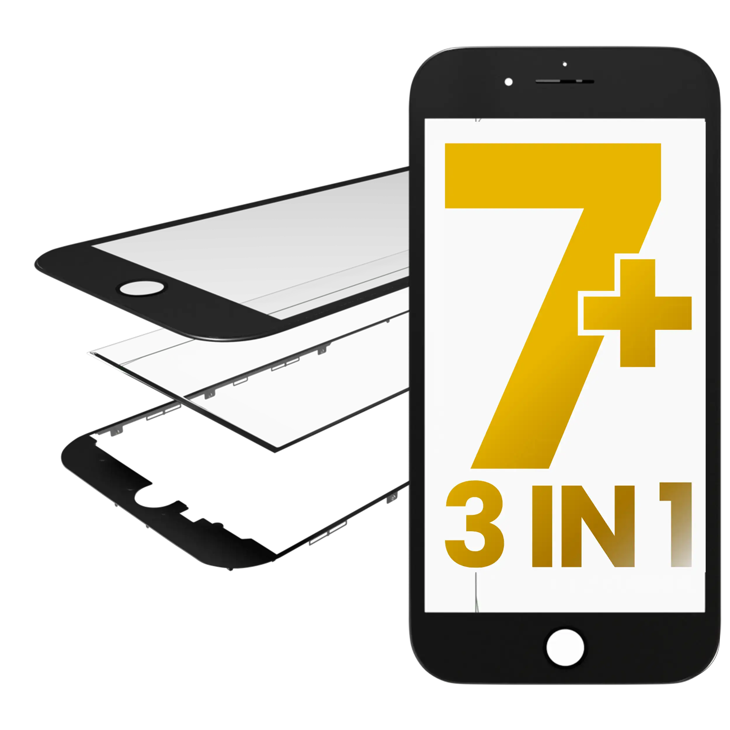 3 In 1 (Glass With Oca Pre-Installed + Frame)  Compatible For Iphone 7 Plus (Oca Master)(2 Pack) (Black)