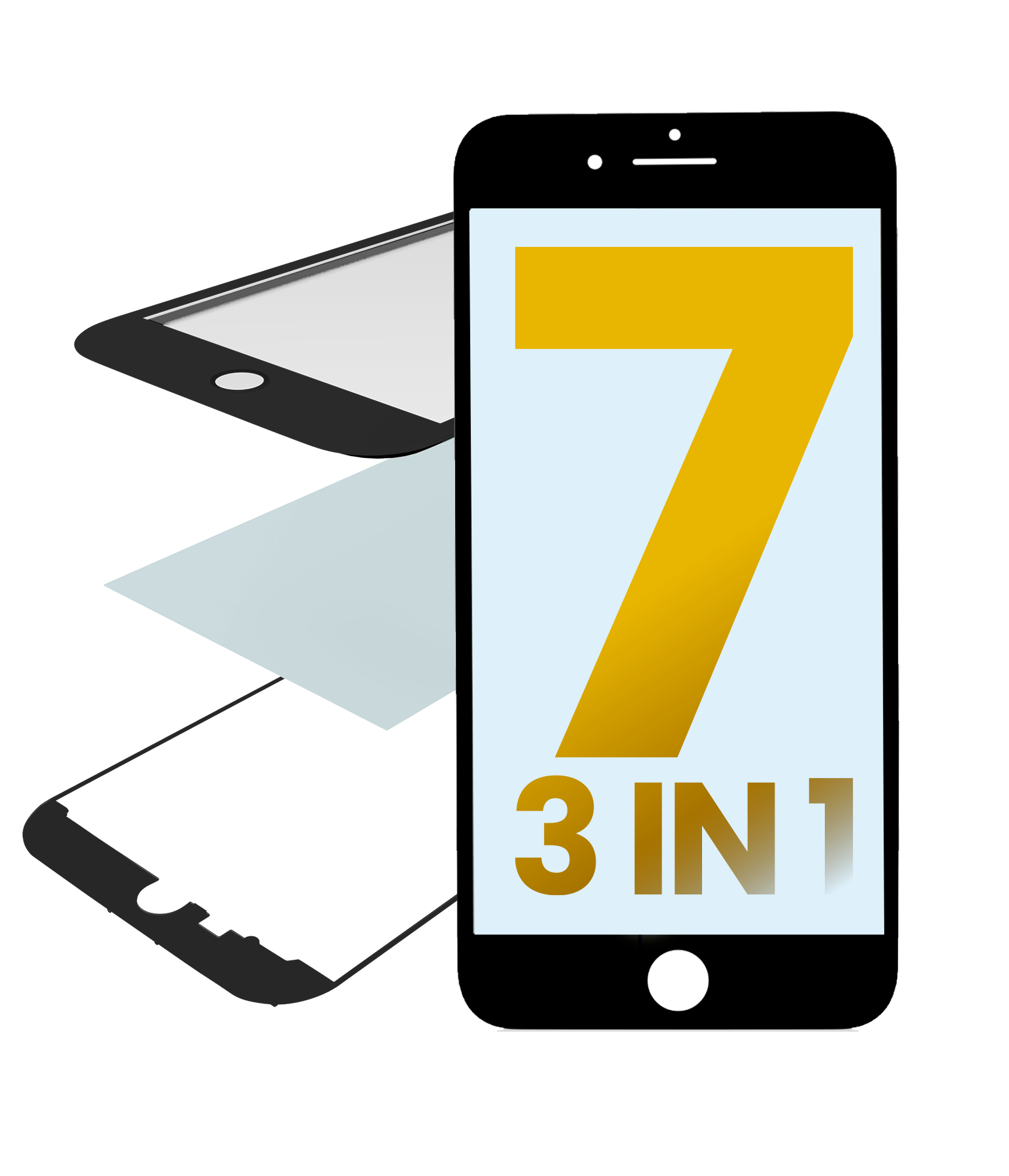Glass With Frame & Oca Pre-Installed Compatible For Iphone 7 (Black) (Premium / 3 In 1) (2 Pack)