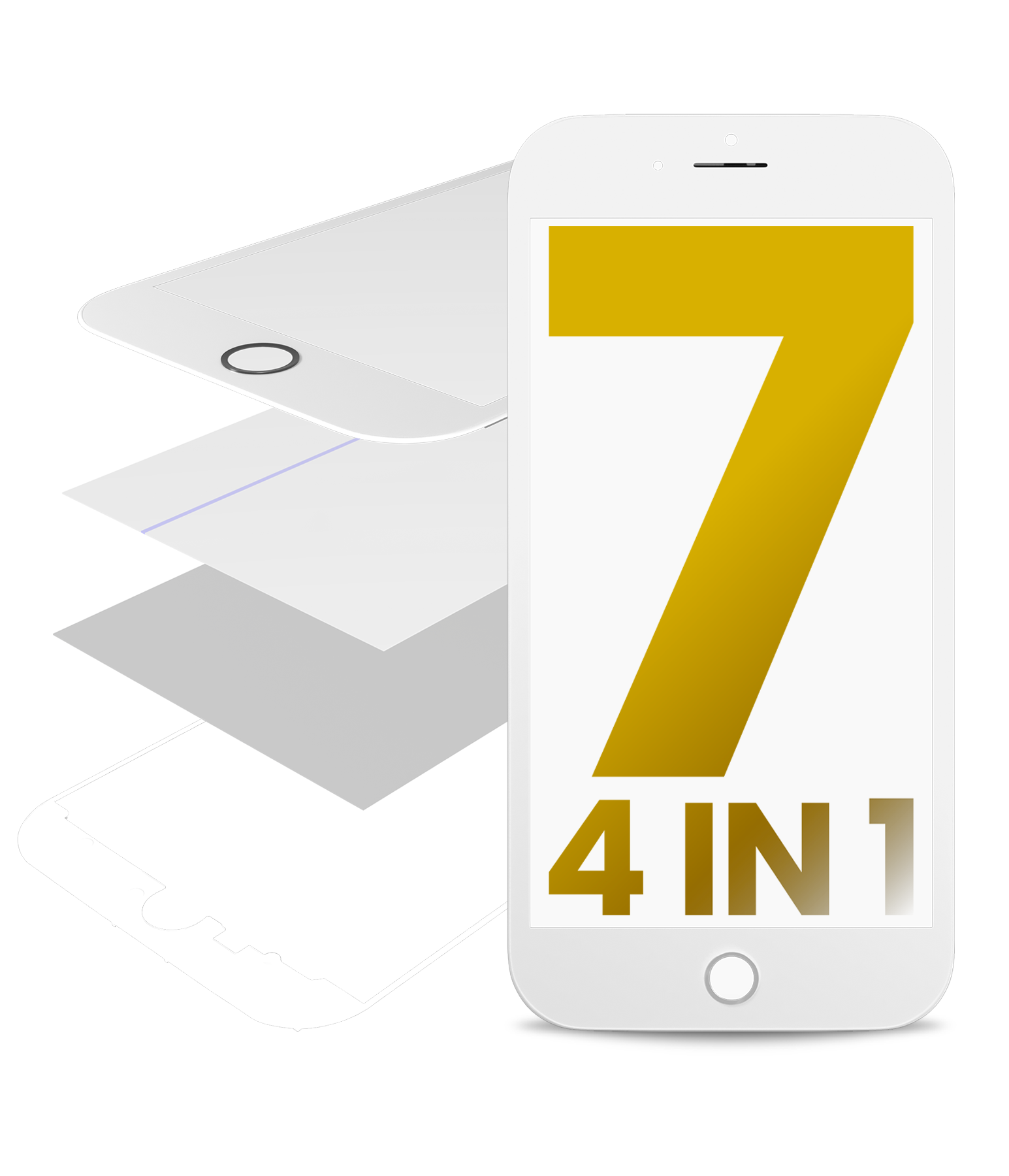 Glass With Frame / Oca / Polarizer Pre-Installed Compatible For Iphone 7 (White) (Premium / 4 In 1) (2 Pack)
