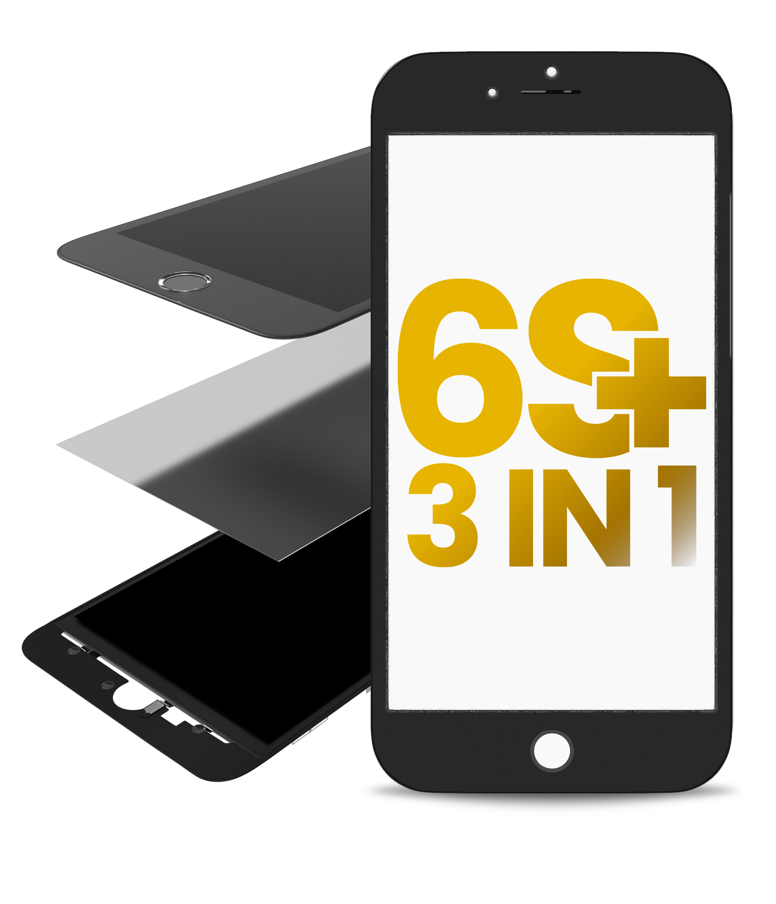 3 In 1 (Front Glass + Frame + Oca Pre-Installed) Compatible For Iphone 6S Plus (2 Pack) (Black)