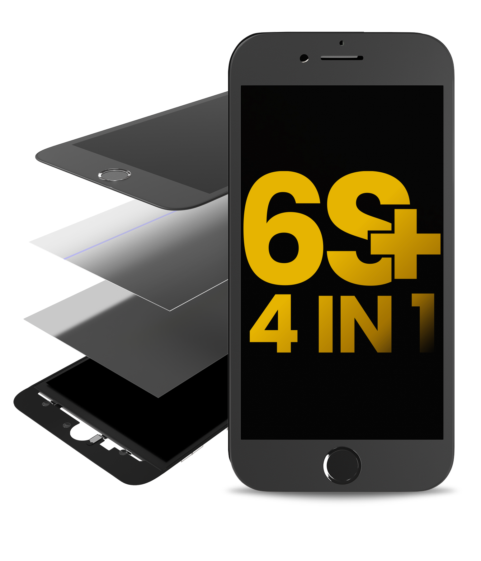 4 In 1 (Front Glass + Frame + Polarizer + Oca Pre-Installed) Compatible For Iphone 6S Plus (2 Pack) (Black)