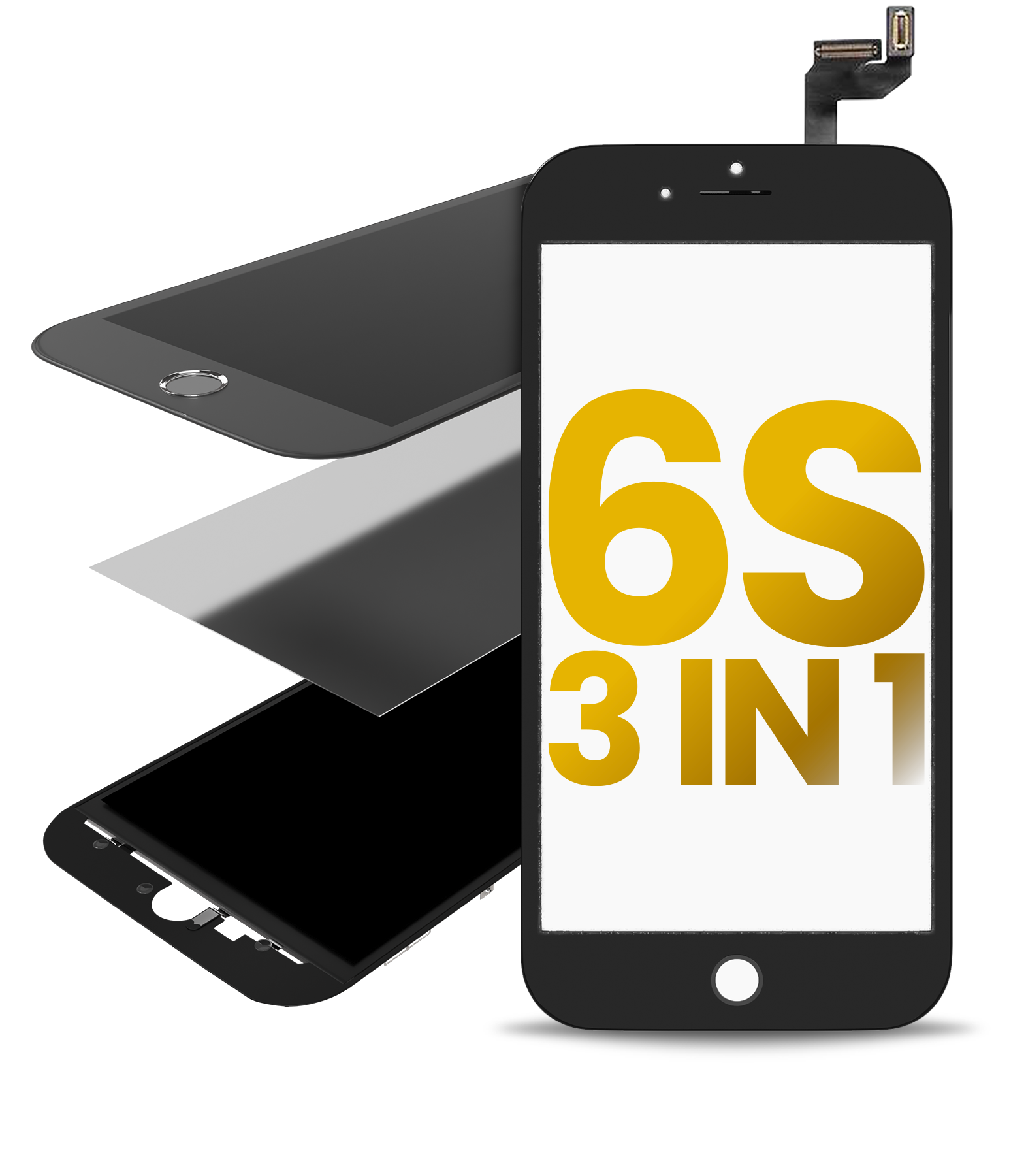 3 In 1 (Front Glass + Frame + Oca Pre-Installed) Compatible For Iphone 6S (2 Pack) (Black)